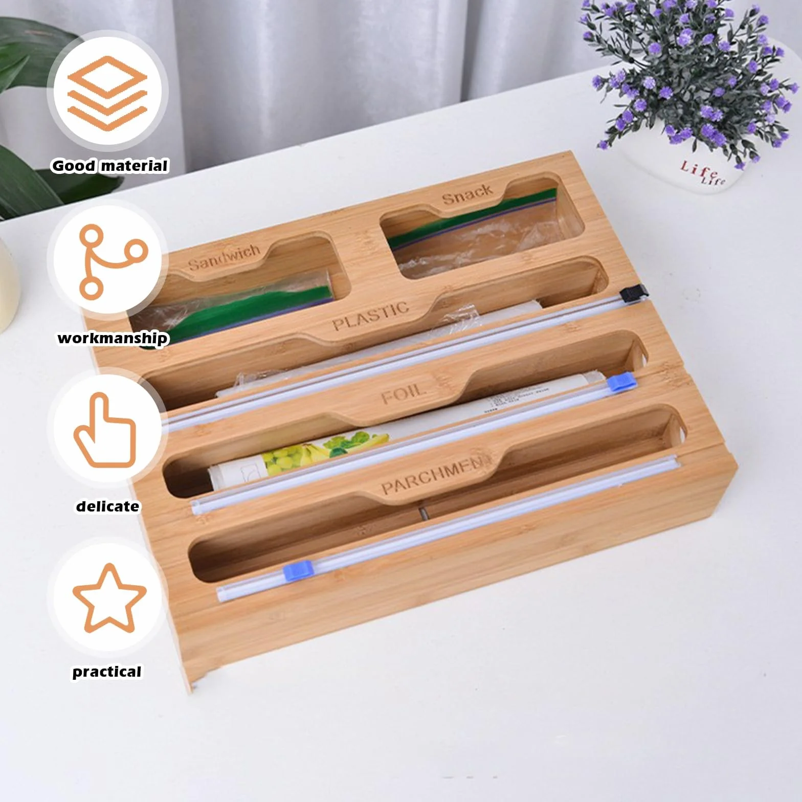 Tagliafogli 5 in 1, dispenser di pellicole con taglierino, tagliafogli, dispenser di pellicola in alluminio, dispenser di pellicola trasparente, cassetto, dispenser di pellicola trasparente per