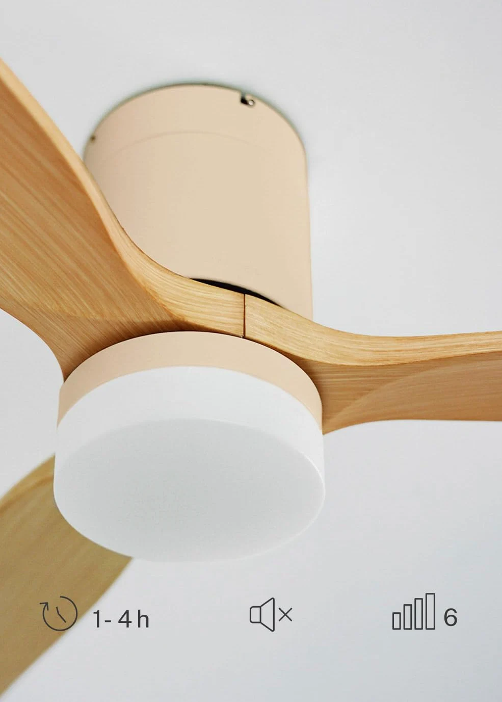 CREATE / WINDCALM M/Ventilatore da soffitto con luce sabbia pale in legno chiaro e telecomando / 40W, Silenzioso, ABS,Ø132 cm, 6 velocità, 3 temperature di luce, timer, funzione estate-inverno