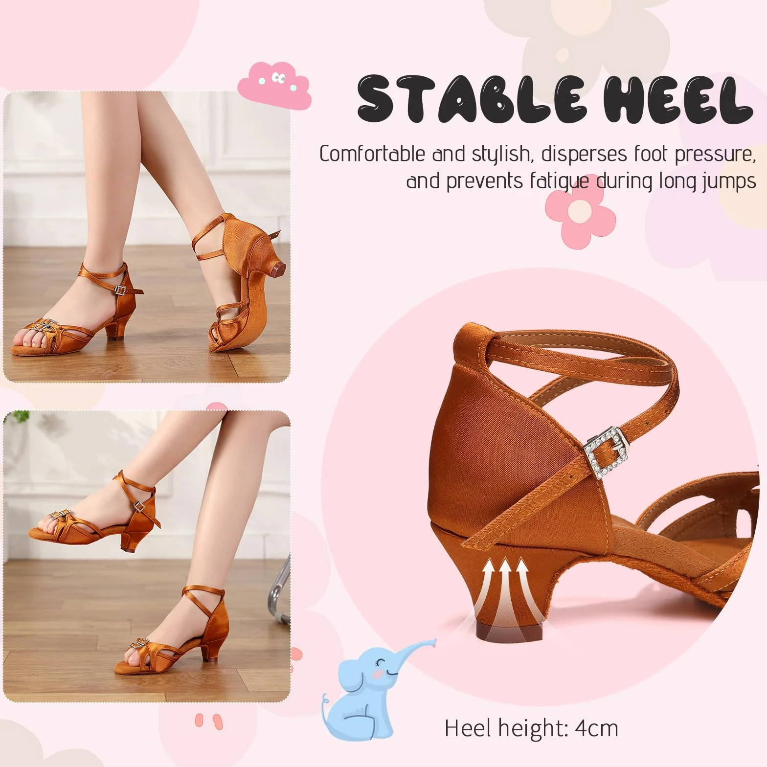 Scarpe da Ballo Latino per Bambina Morbide Comode Tacco Basso Salsa Bachata