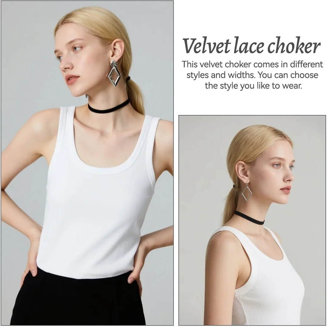Collana Donna Nera Floccata Elegante in Velluto Girocollo 6 Pezzi