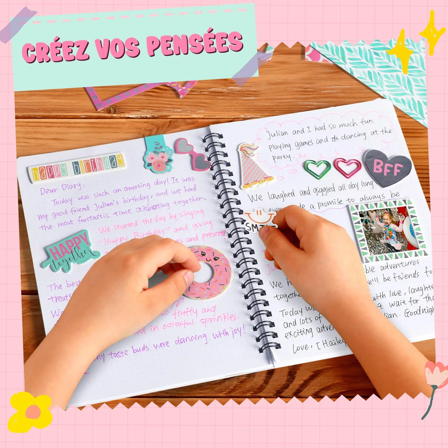 EDUMAN Scrapbook Accessorio Set, Bullet Junk Journal Set con Journaling Scrapbook Accessorio, A5 Raster Notebook, DIY Scrapbook Regalo per Ragazze (Rosa)