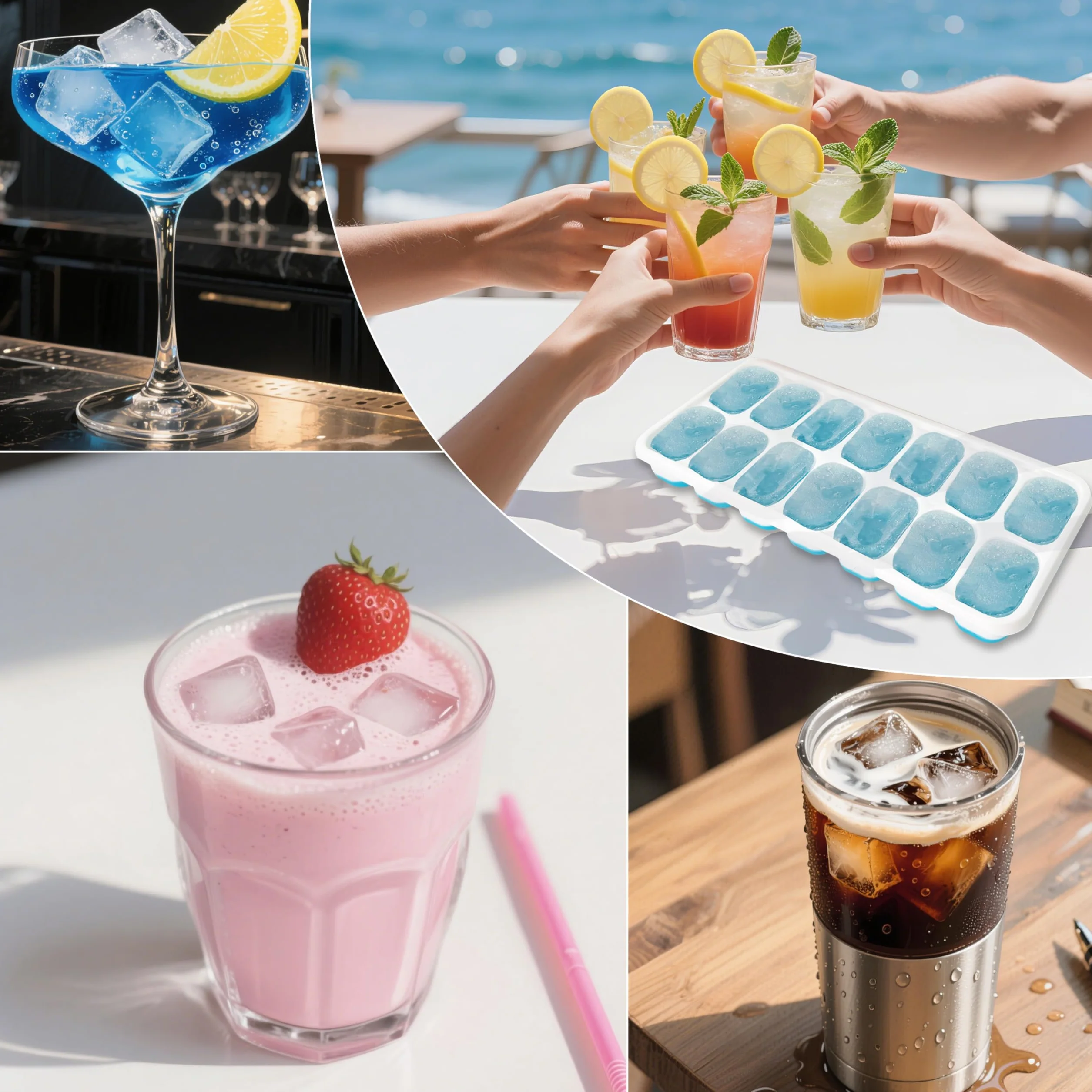 Stampo Cubetti di Ghiaccio in Silicone Alimentare con Coperchio LFGB, Adatto per Whisky e Cocktail (Rosa, Blu, Giallo, Verde)
