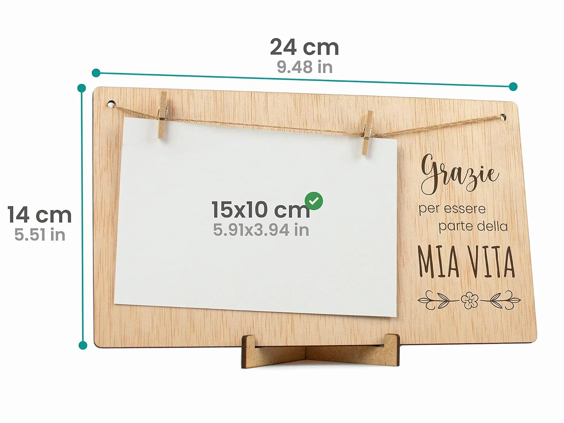 CONTRAXT Portafoto con clip in legno, regalo cornice foto tavolo parete