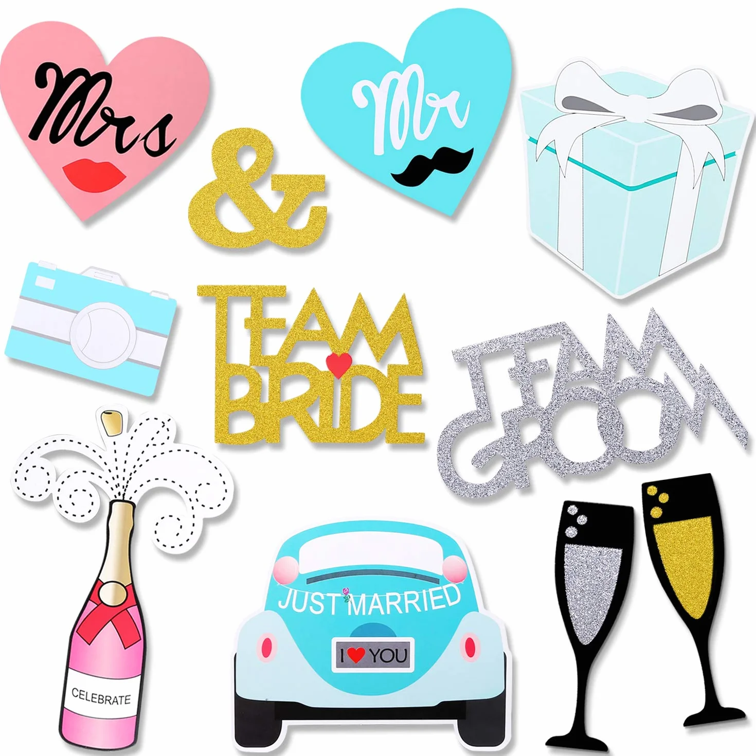 Konsait Matrimoni Photo Booth Kit 52 sztuk Akcesoria Fai da Te Puntelli Maschere Baffi Cappello Occhiali
