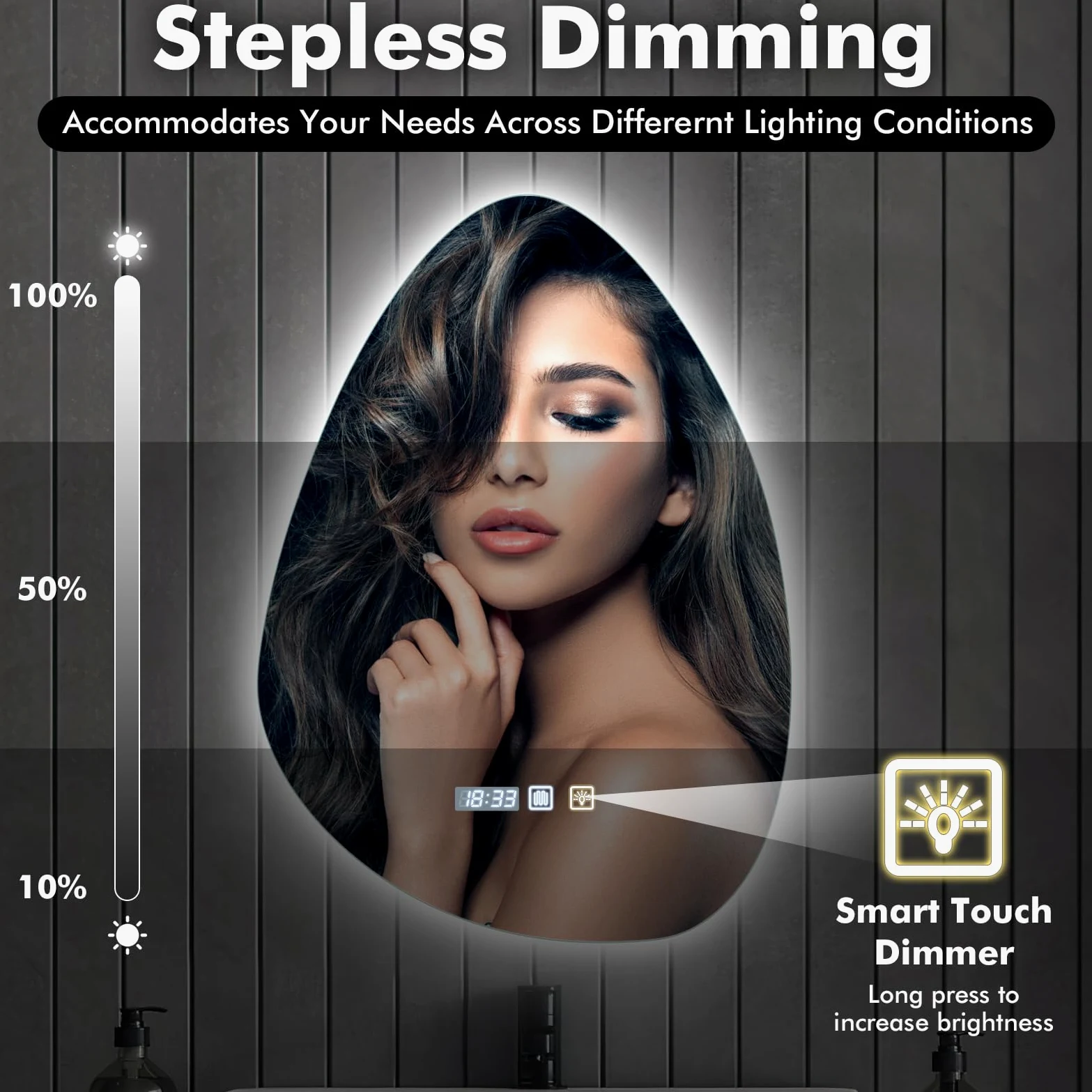 Specchio Bagno con Luce, asimmetrico con illuminazione, 500x700 mm, LED con interruttore touch, anti-appannamento, bianco freddo, 6400K, specchio luminoso a risparmio