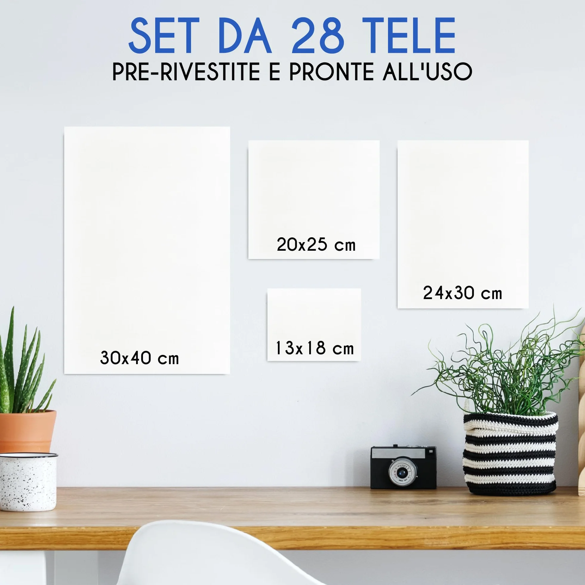 Zenacolor Set di 28 Tele per Dipingere Multidimensionale 100% Cotone 13x18 20x25 24x20 30x40