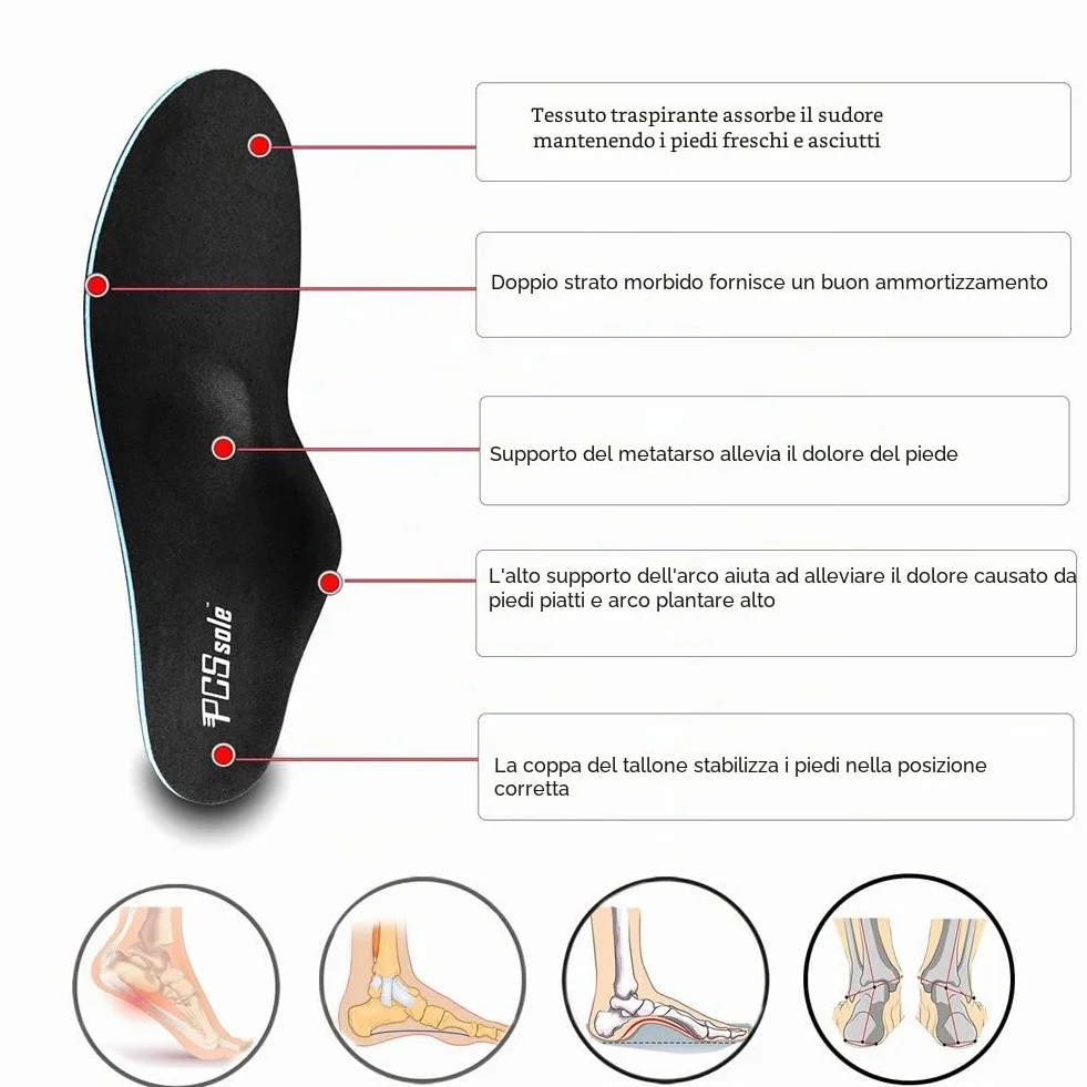 PCSsole Solette Confort Ortopediche,Supporto arco Plantari Ortopedici Soletta per Fascite Plantare, Piede Piatto, Soletta Scarpe in Memory Foam per Sport, Calcio a Uomo e Donna