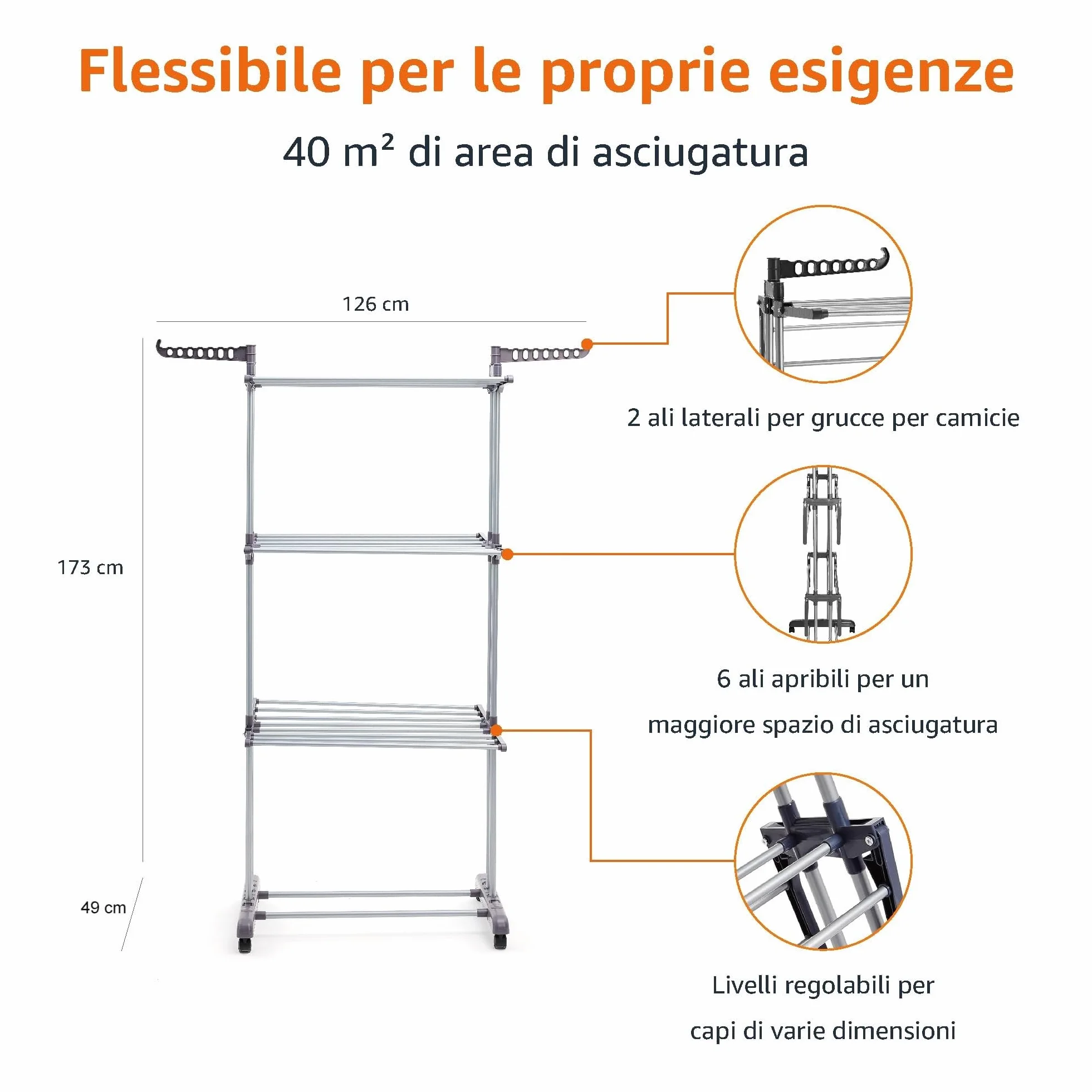 Amazon Basics Stendibiancheria a torre da interni 4-livelli, Bianche