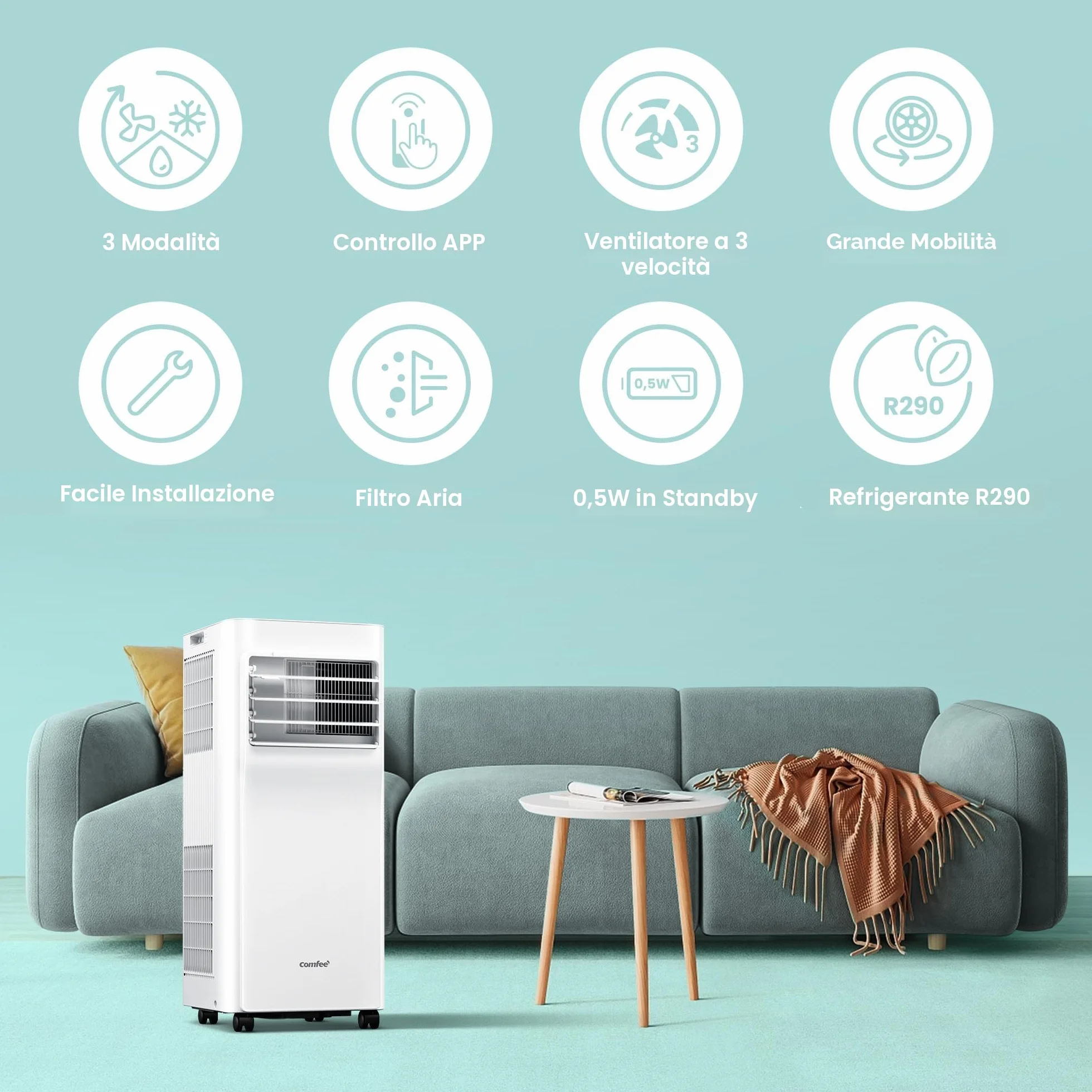 COMFEE' IGLOO MPPA 09CRN7 Condizionatore Portatile 9000 BTU/H, Breezy Cool Pro 2.6, WiFi, 3-in-1, Raffreddamento, Deumidificazione, 24H Timer