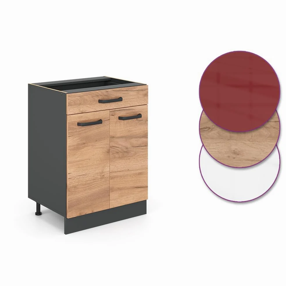 Vicco mobiletto base per cucina R-line, Quercia dorata/Antracite, 60 cm con cassetto, senza piano di lavoro