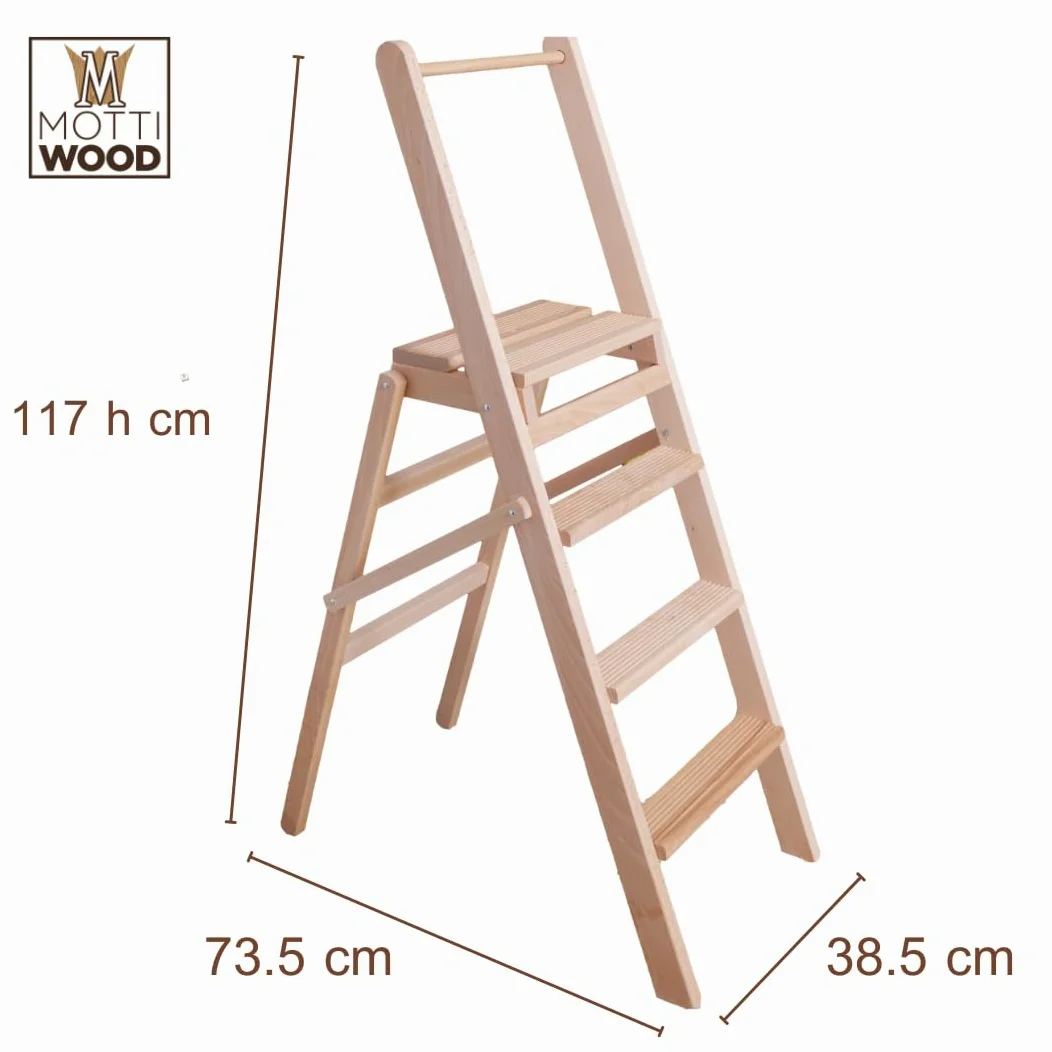 Sgabello Alto 4 Gradini, System Secury, Pieghevole e Antiscivolo, Maxi Portata 120kg, 38.5x73.5x117 cm, Made in Italy