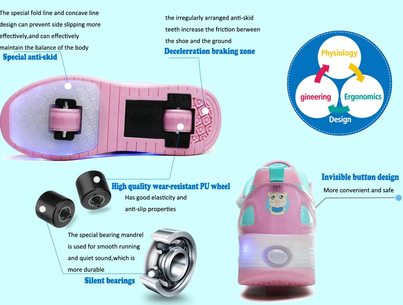 Pattini a Rotelle con Luci LED per Bambini, Scarpe Sportive con Ruote Luminose, Pattini in Linea con Ruota Posteriore Retrattile per Ragazze e Ragazzi