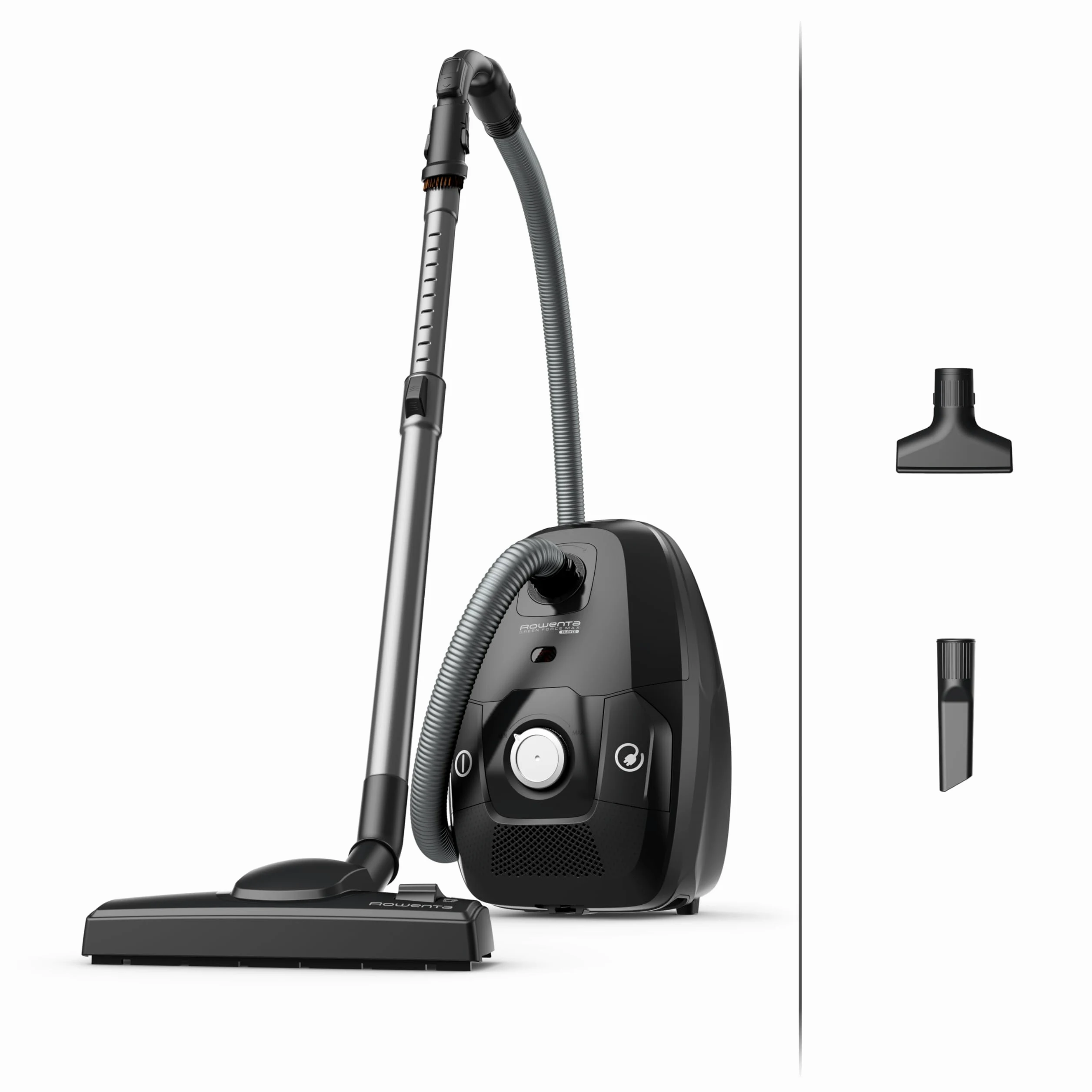 Rowenta RO6136 Green Force Max Silence, Aspirapolvere a Traino, 4,5 L, Motore Potente 900 W, 65 dB(A), Design Compatto, Aspirapolvere Silenzioso e Ecologico con Filtro Hepa e Allergy Kit