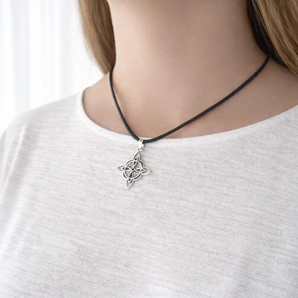 ASTER ALHELÍ Collana Celtica Donna Uomo Ciondolo Nodo della Strega Amuleto Protezione Unisex Gotico Bohémien Cordino Nero Gioiello Artigianale
