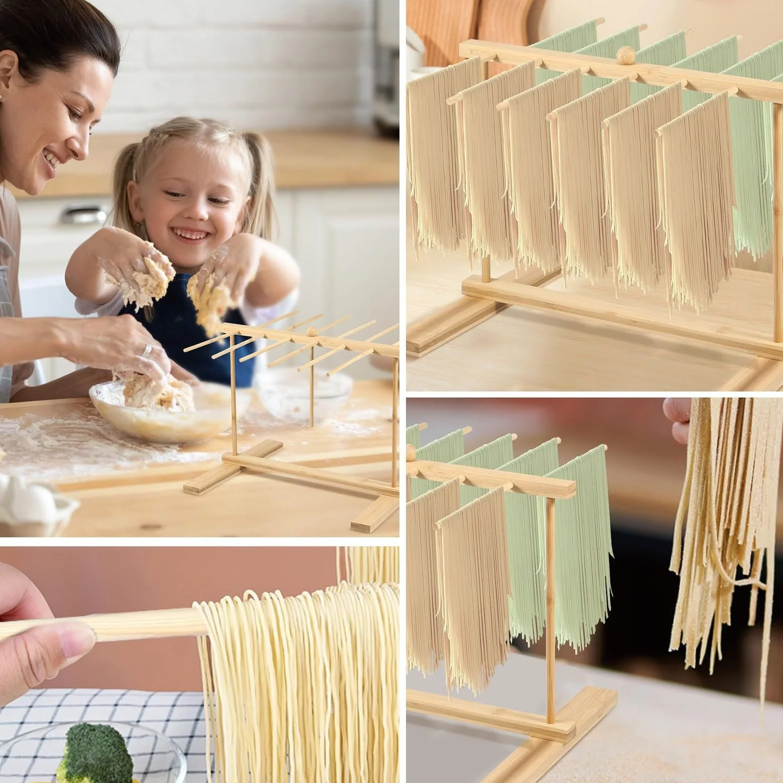Stendipasta, 12 stanghe, Stendipasta in legno, porta pasta, supporto per la pasta per asciugare, asciugatore per spaghetti, supporto per la pasta salvaspazio riutilizzabile