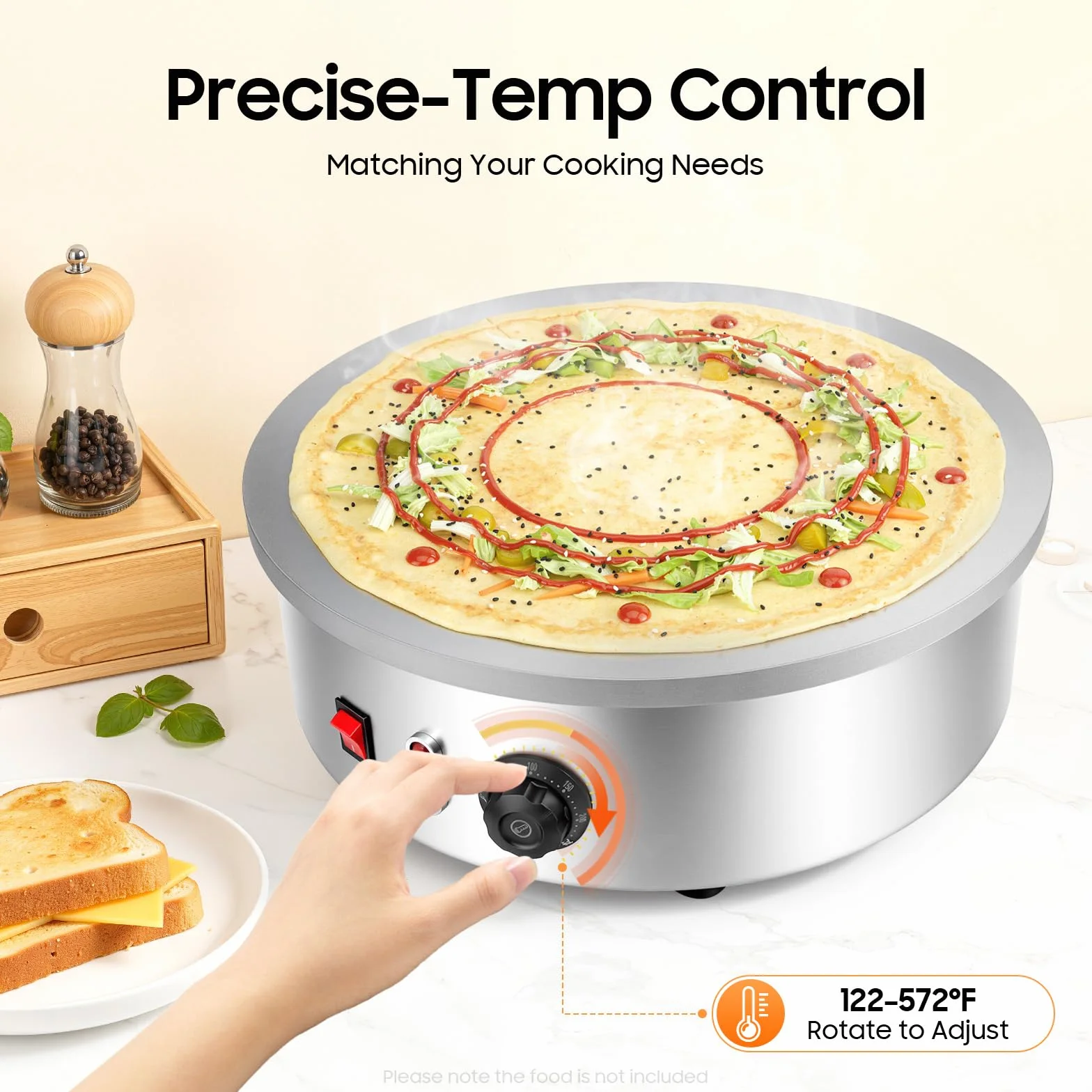 Crepiera Elettrica Professionale 45 cm Ghisa 3 kW Regolazione Temperatura 50–300 °C 220 V