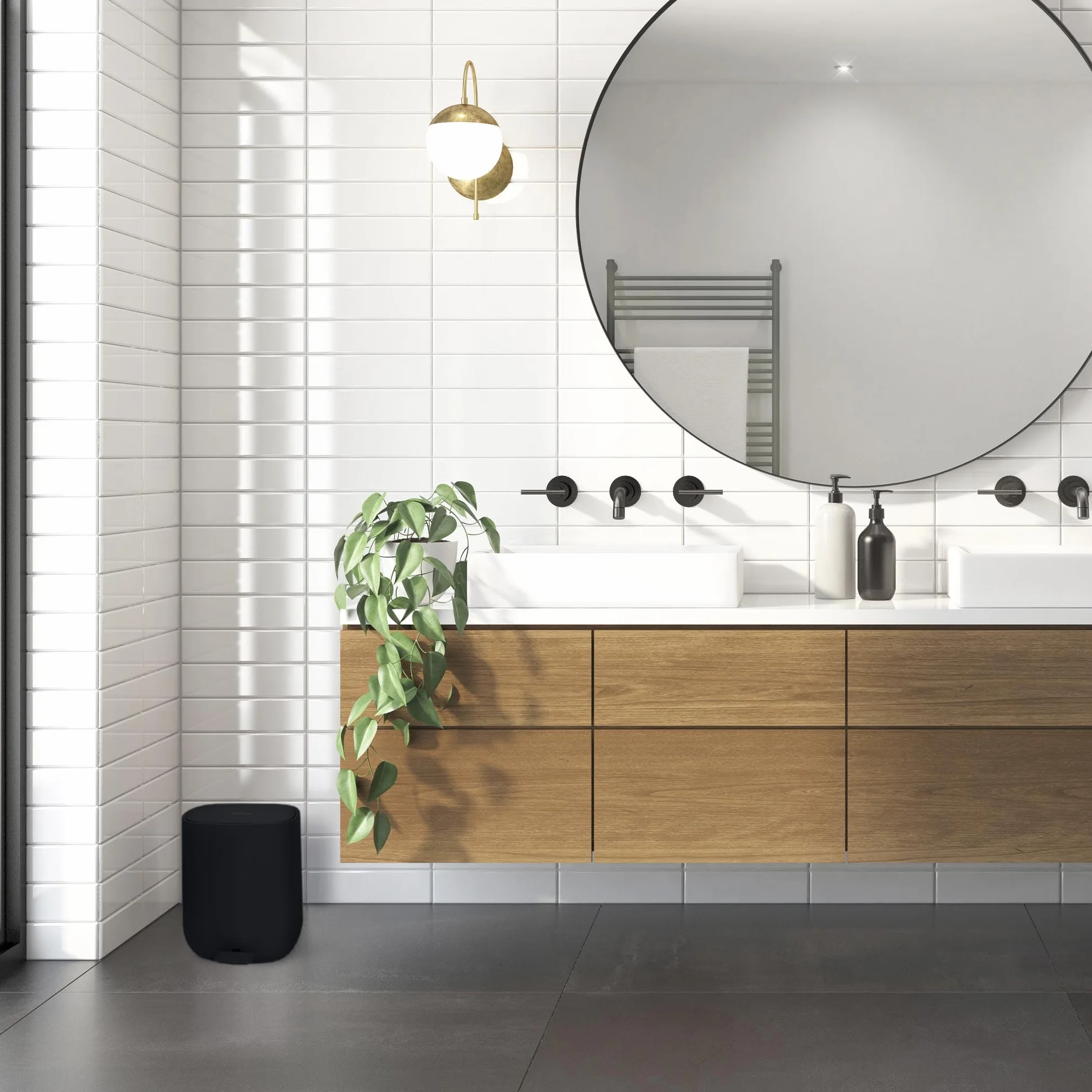 YourCasa Pattumiera da bagno 5 L con coperchio e chiusura morbida nero
