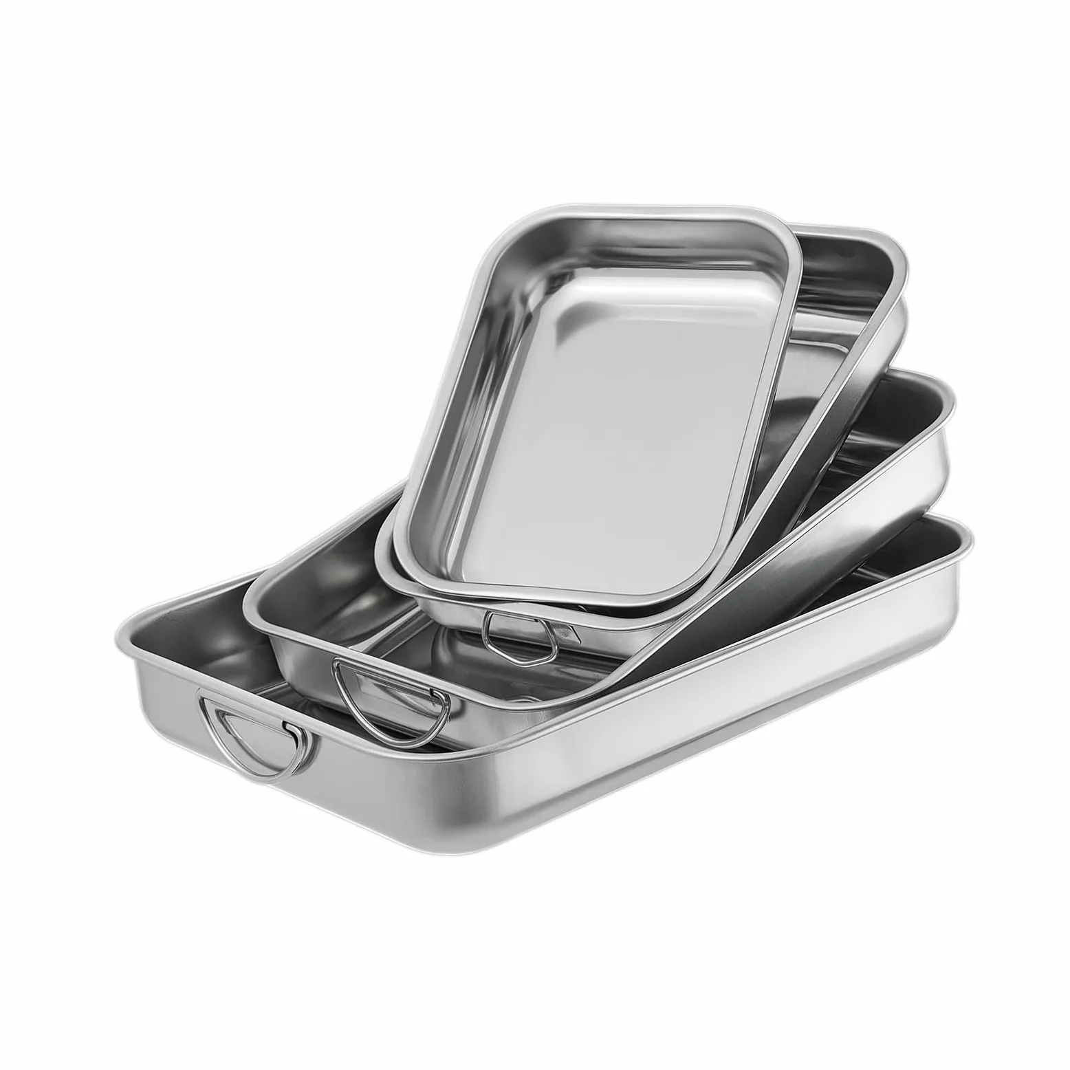 Set di Teglie da Forno da 4 Pezzi in acciaio inox rettangolare con maniglie