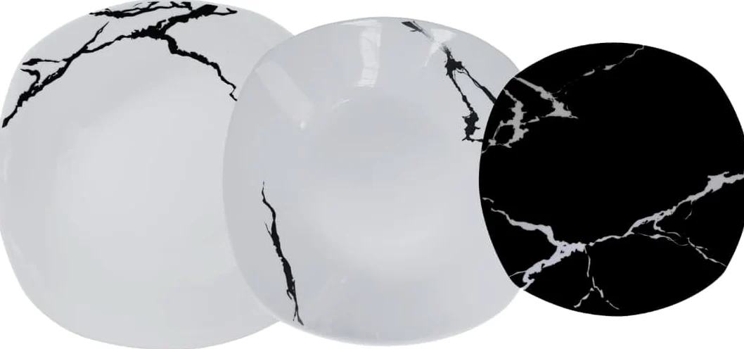 Servizio Piatti 38 Pezzi Per 12 Persone | Resistente Porcellana Bianca e Nera Design Moderno Marmorizzato Elegante Raffinato | Uso Quotidiano, Occasioni Speciali, Lavabile in Lavastoviglie