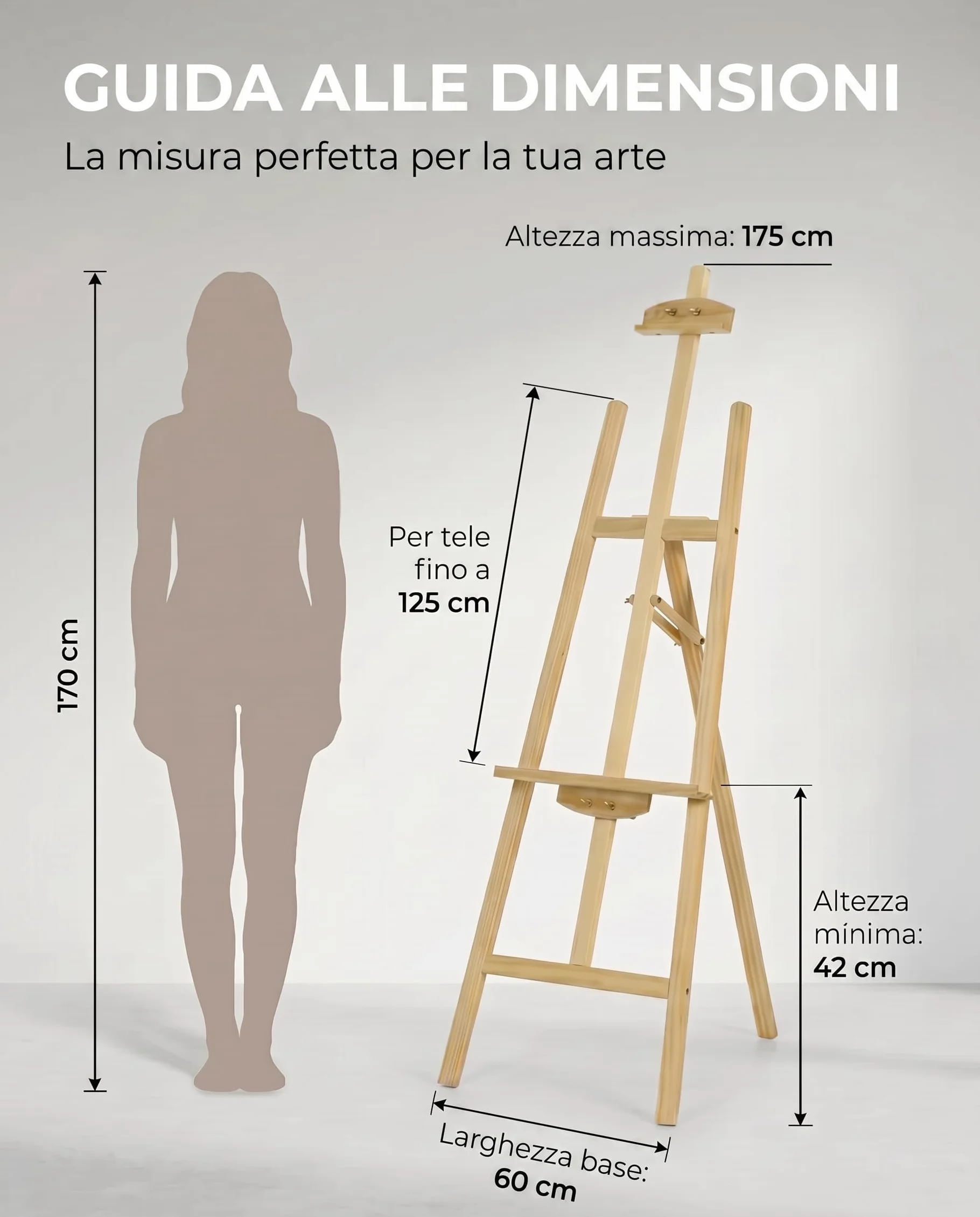 Cavalletto Pittura in Legno di Pino 175 cm Regolabile Altezza e Inclinazione