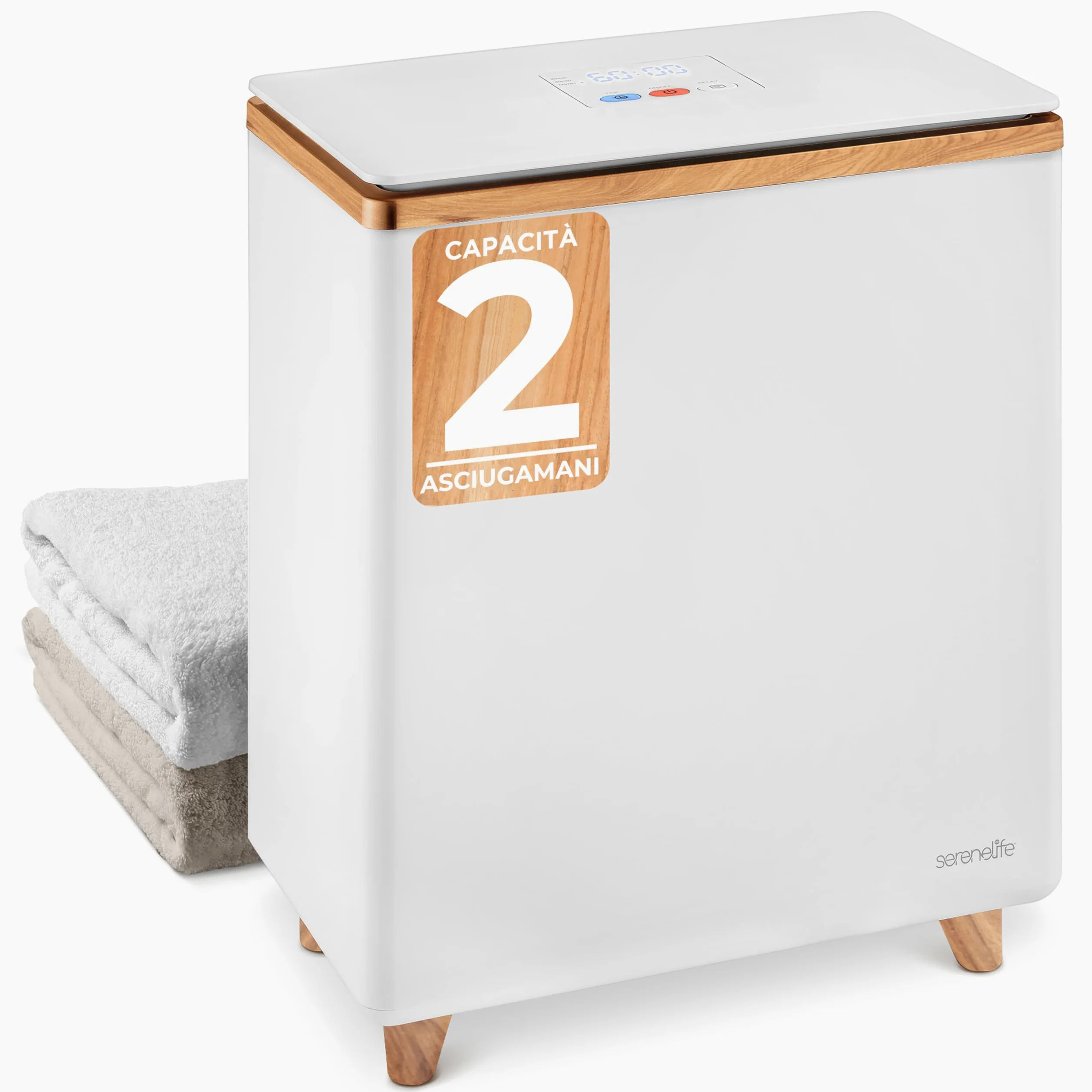 SereneLife Scaldasalviette Elettrico Bagno, Scaldasalviette Elettrico di Lusso con Secchio Rettangolare, Grande Capacità, Controllo Touch, ABS, Scaldasalviette Bagno per Asciugamani e Coperte