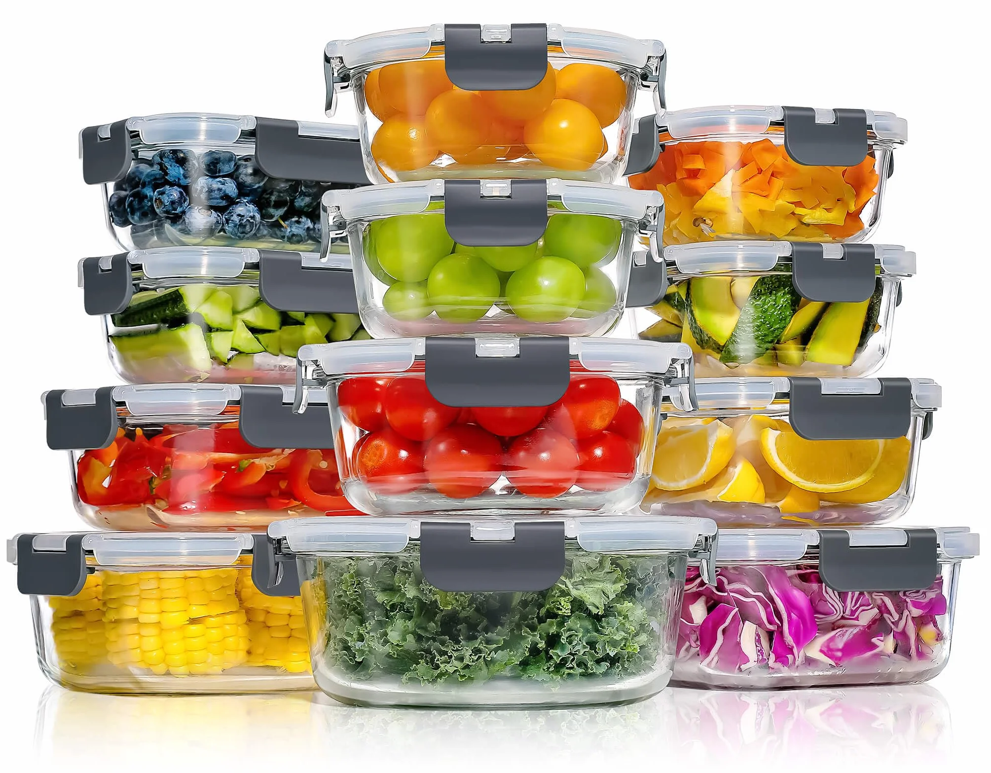 YASHE Set di 12 Contenitori Vetro per Alimenti con Coperchi Ermetici