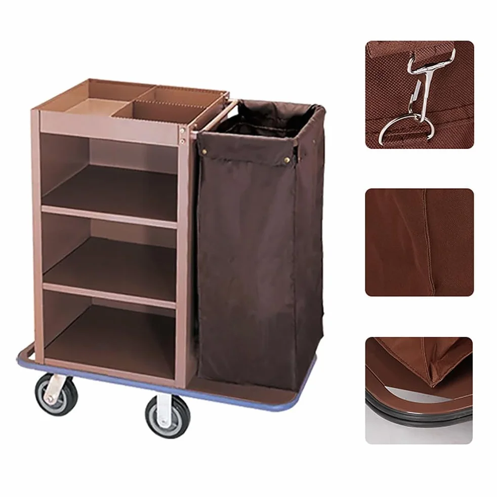 Carrello per Pulizie con Ruot, Carrello per Biancheria Sporca Hotel, Carrello Pulizie 3 Ripiani con Ruote e Borsa Integrata, per Pulizie Commerciali/Domestiche