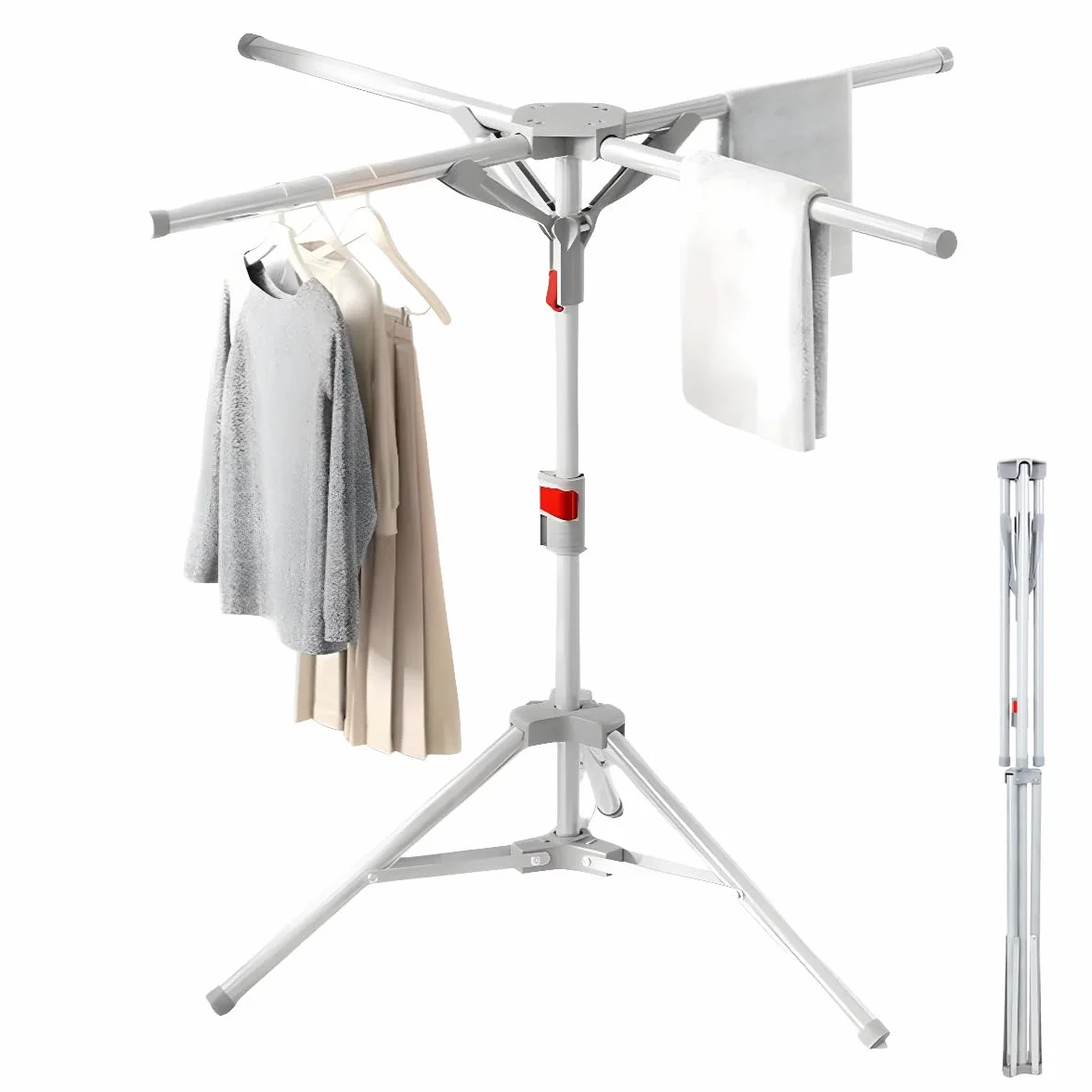 Stendibiancheria Da Pavimento,Stendino Pieghevole con 4 Bracci per Hangers,Altezza Estensibile 130-180cm.Stendino per Esterno/Interno/Balcone