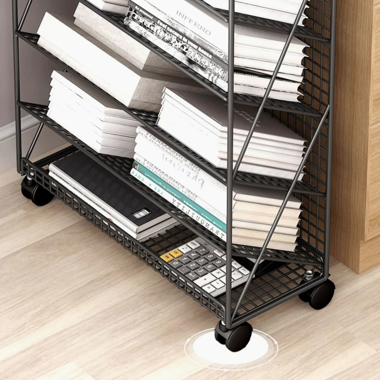 Carrello per Libri, Carrello per Scaffale Mobile, Carrello per Libreria a Rotolamento con Ripiani in Metallo a 6 Livelli, Ripiani Inclinati a Forma di V con Ruote bloccabili for Camion