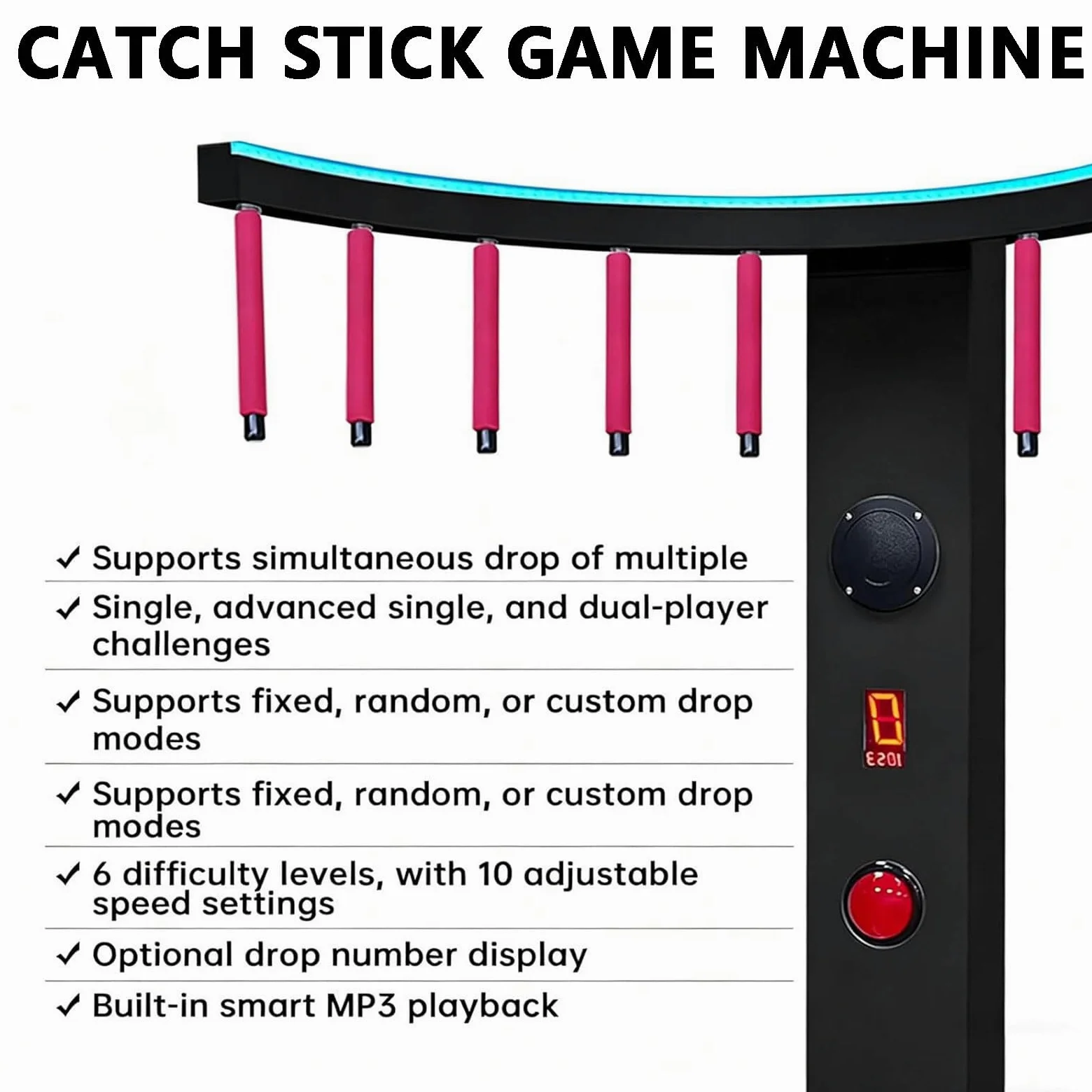 Reflex Reaction Stick Game, allenamento di coordinazione occhio-mano, velocità regolabile con display LED per conto alla rovescia e musica per feste e carnevale