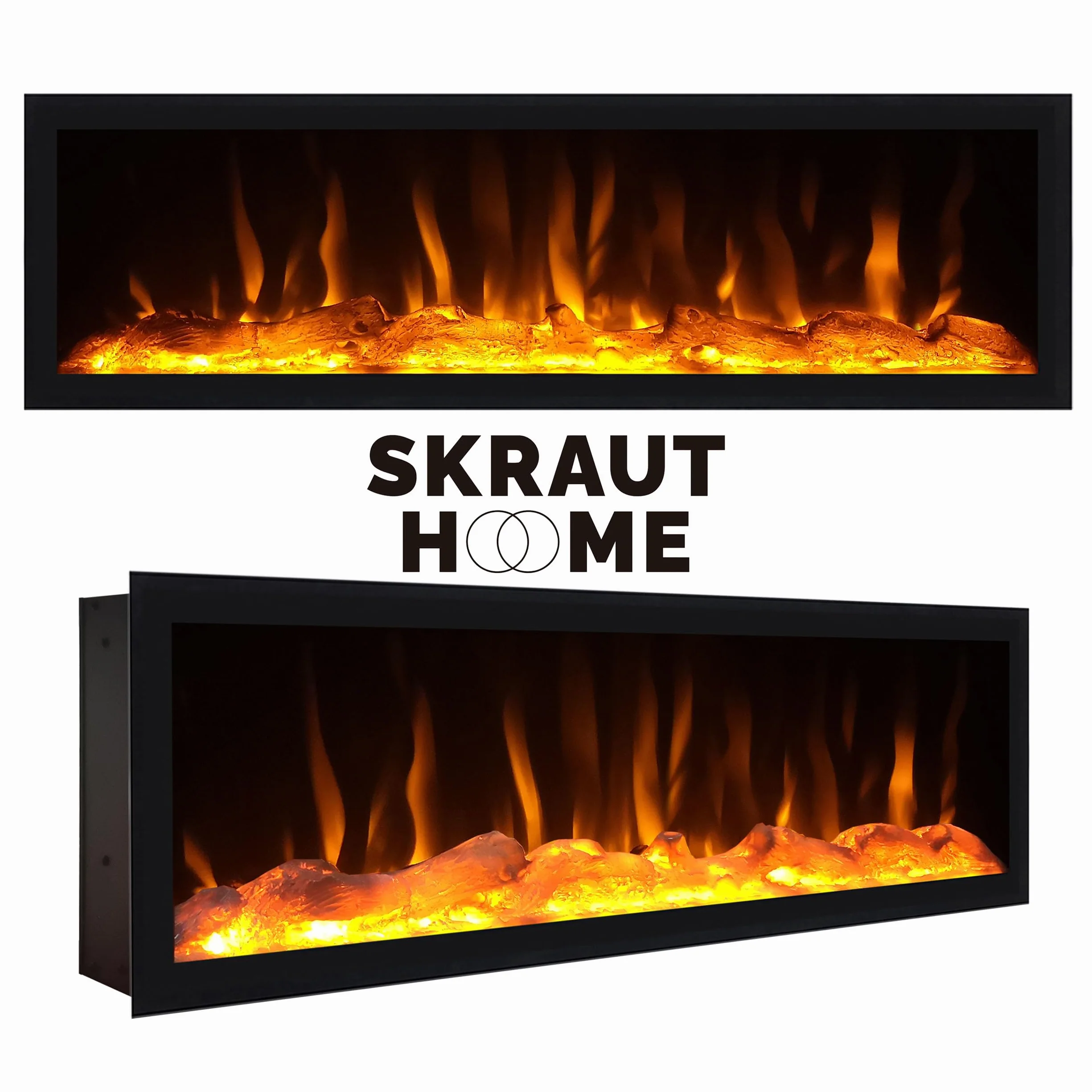 Skraut Home | Mobile TV Soggiorno | Ampio spazio a disposizione | 368x45x35 | Camino elettrico XXL | Stile moderno | Nero