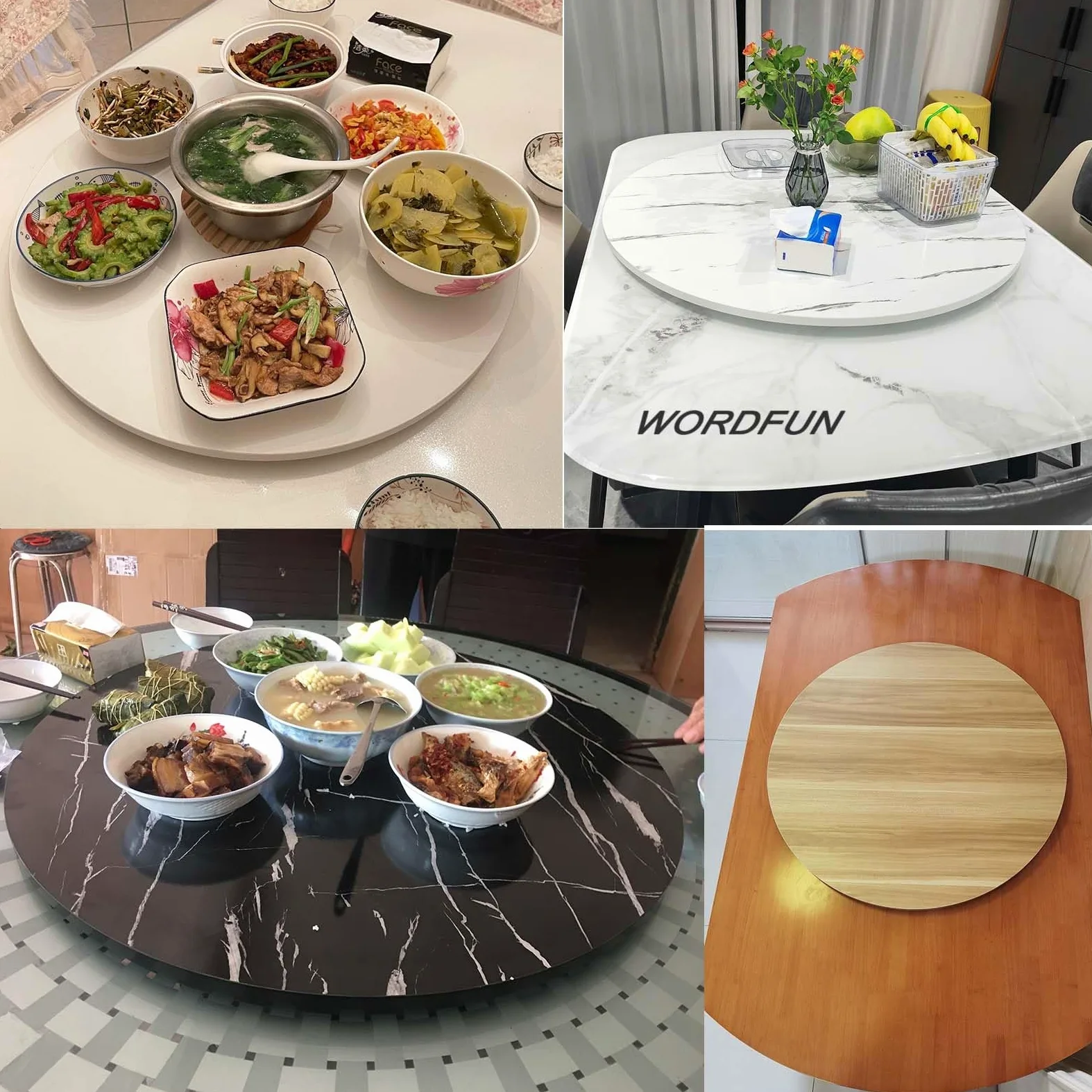WORDFUN Piatto Rotante da Tavolo, Tavola Rotante in Legno, Vassoio Girevole per Tavolo da Pranzo, 50/60/70/80/90/100cm, Supporti Girevoli per Piano Tavolo, Giradischi Girevole in Legno(E,70cm-28in)