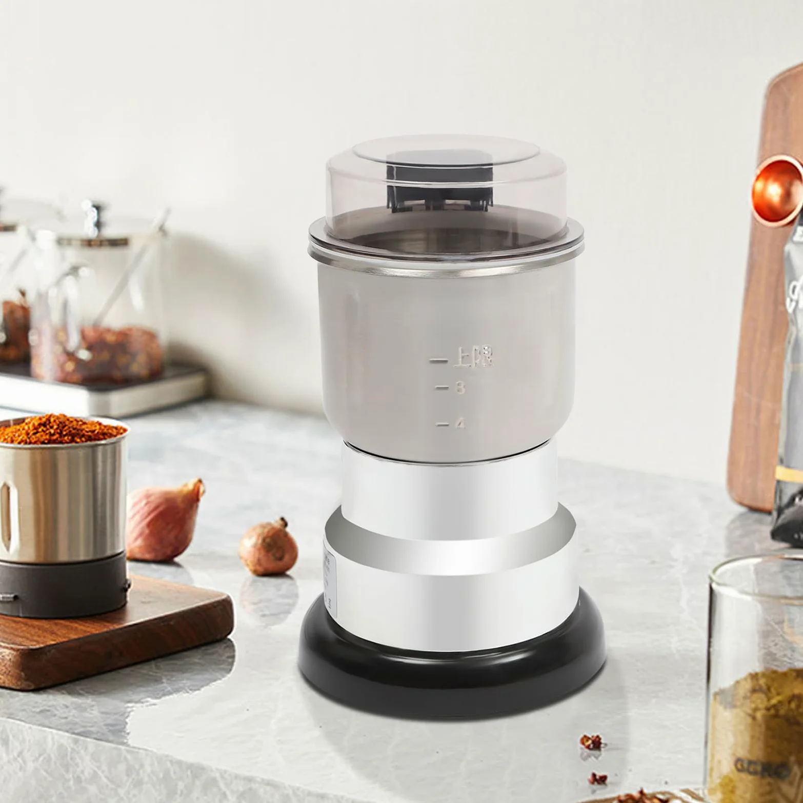 Grano Elettrico Mulino Multifunzionale 300W Alta Velocità Macinaspezie Macinacaffè Ultra Fine 500ml Capacità Acciaio Inox Polvere Macchina Coperchio Trasparente Per Materiali Secchi