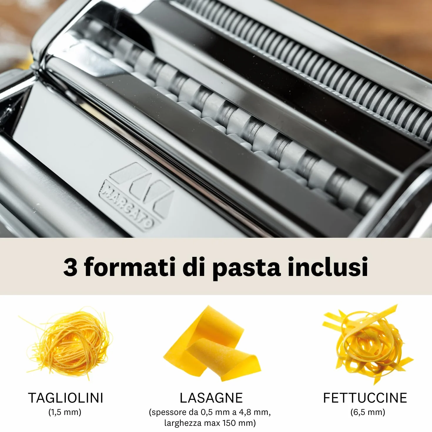 Marcato Macchina per la Pasta Atlas 150 Pasta Maker Sfogliatrice Acciaio Cromato Made in Italy