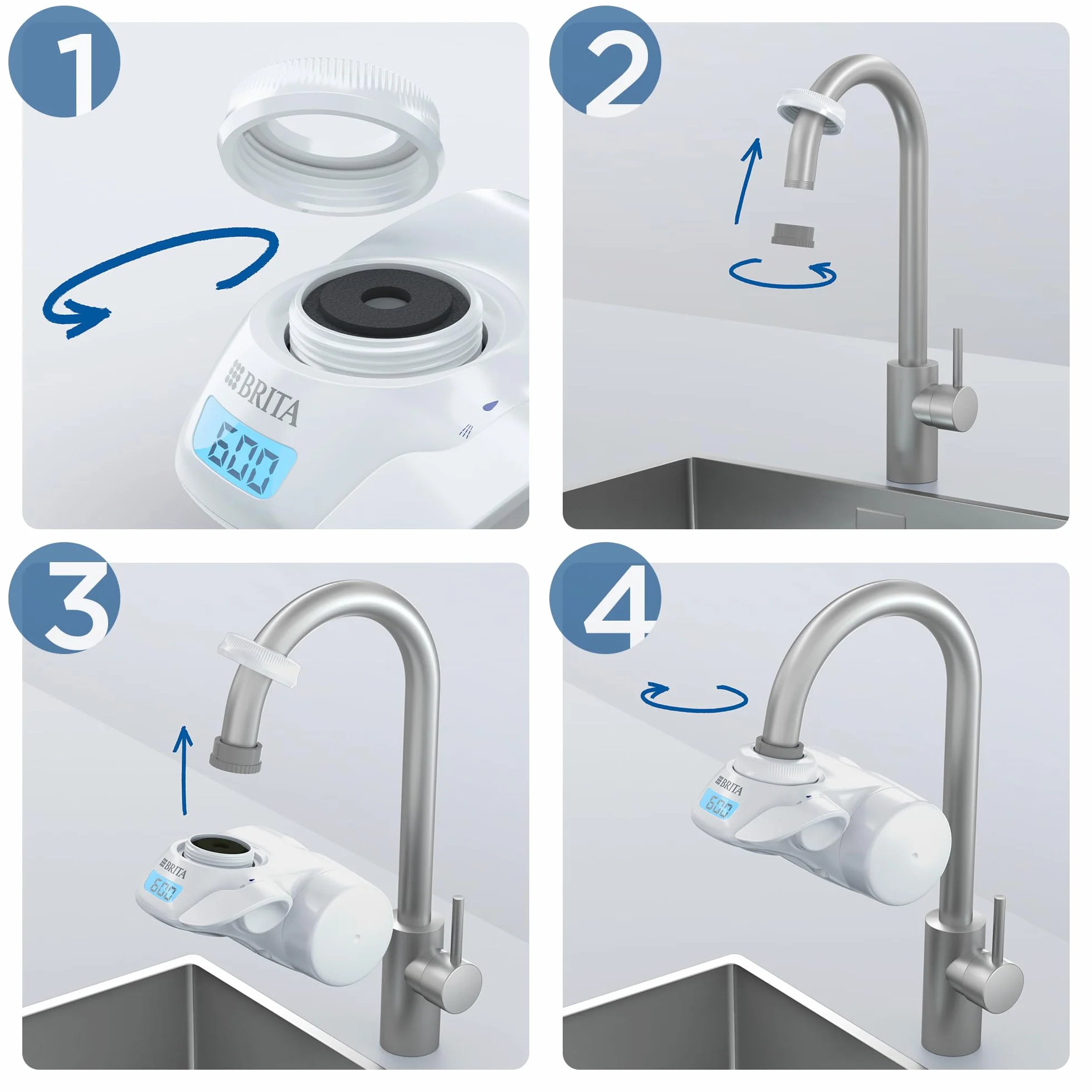BRITA ON TAP Pro V-MF Filtro Acqua Rubinetto 600L Riduce Cloro 99,99% Batteri PFAS Display Contalitri Digitale
