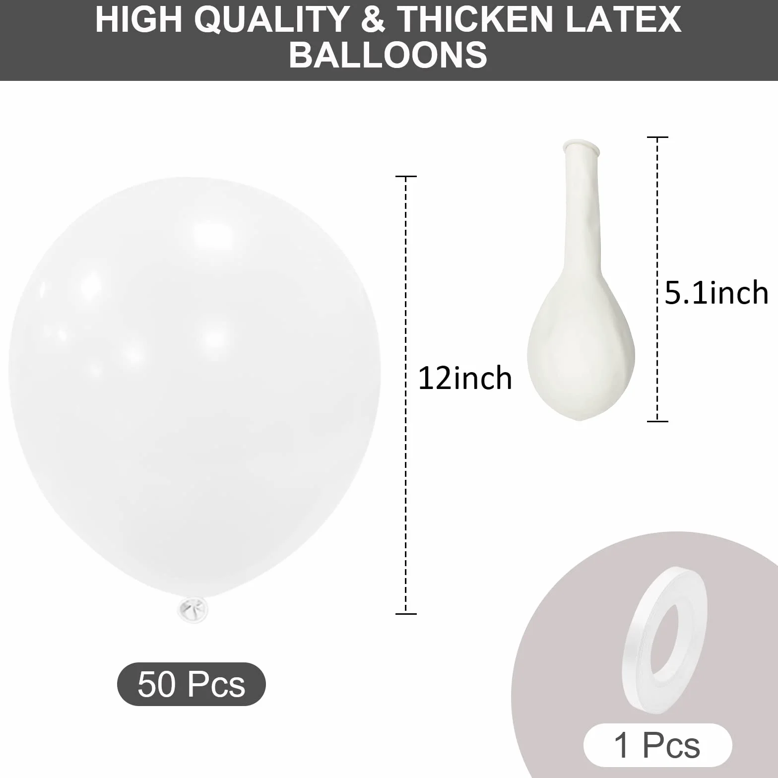 Palloncini Bianco, 50 Pezzi 12 Pollici Palloncini in Lattice Da 30,5 cm, Palloncino Bianchi Opachi per Bambini Festa Compleanno Baby Shower Anniversario Di Principessa Carnevale Eventi Decorazioni
