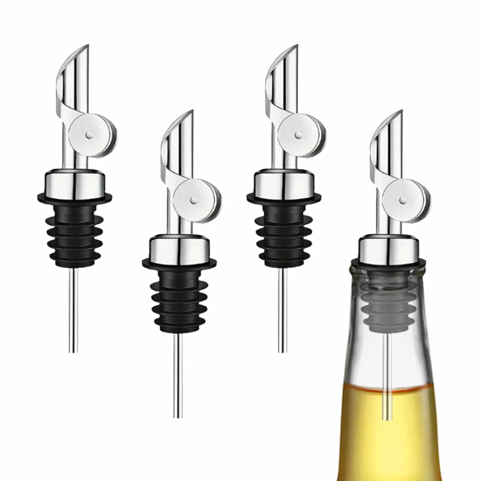 Beccuccio Olio per Bottiglia in Acciaio Inossidabile, Tappo Dosatore Olio Salvagoccia, 4 Pezzi