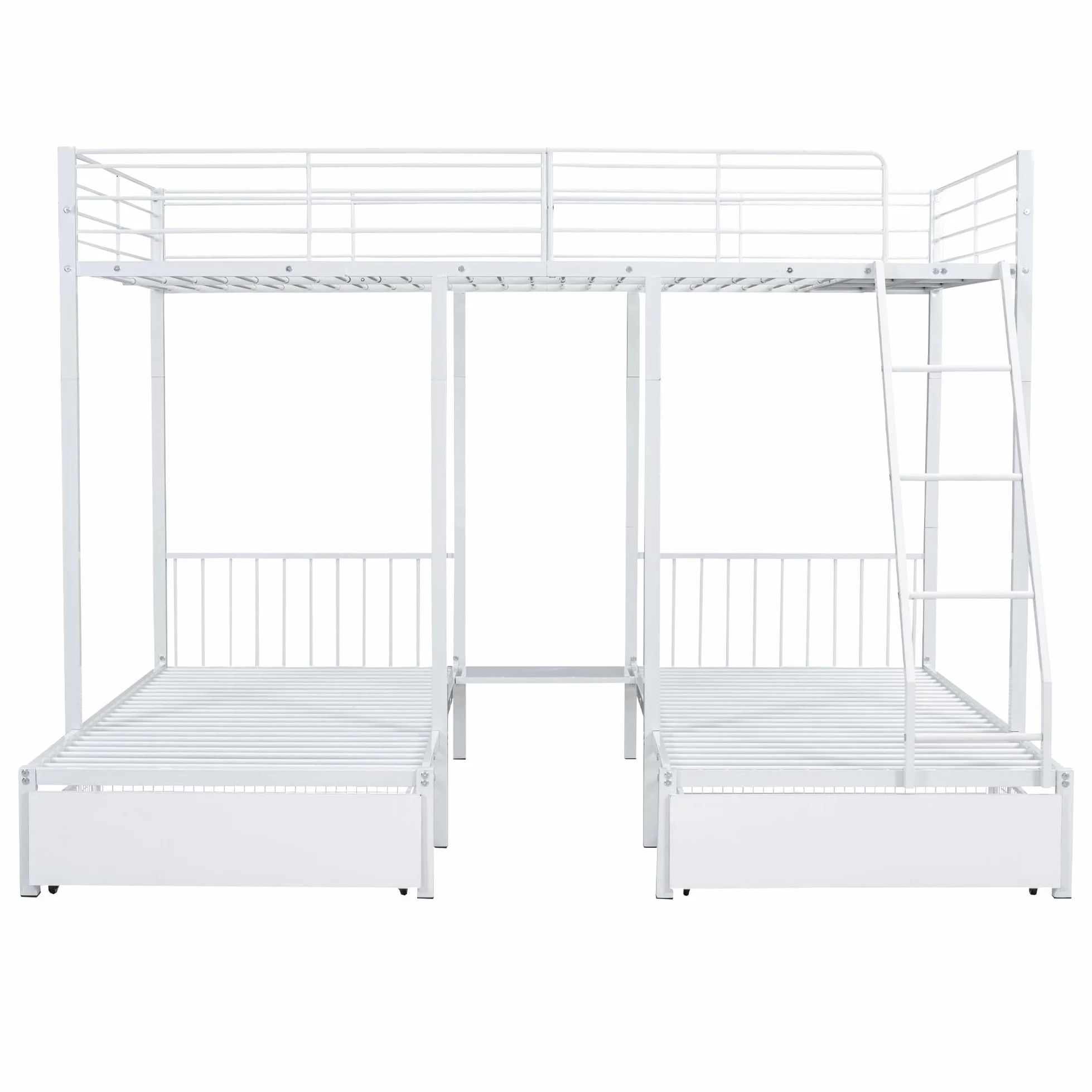 Moimhear Letto a castello triplo con cassetti, trasformabile in letto matrimoniale 140 x 200 e due letti singoli 90 x 200, letto multifunzionale con struttura in metallo (bianco)