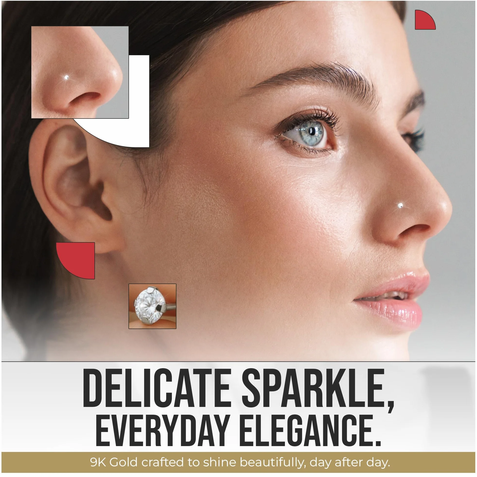 Perno del naso Piercing in Oro Bianco 9k con CZ Rotondo Forcone L Bend