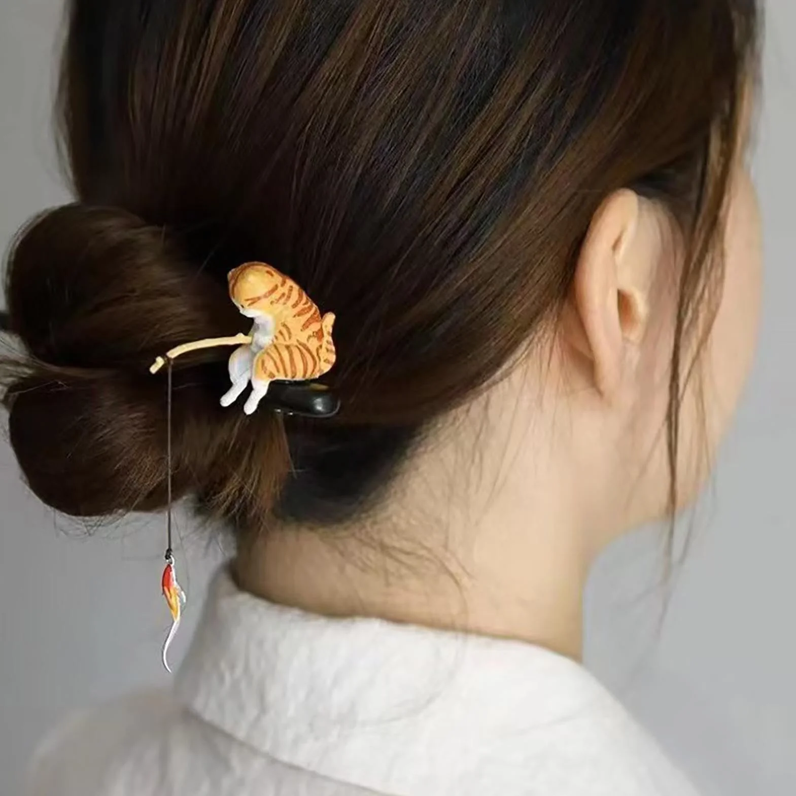 Bastoncini Per Capelli Cinesi 28 G Spillone In Legno Decorativo Gatto Che Pesca Donne Ragazze Adolescenti
