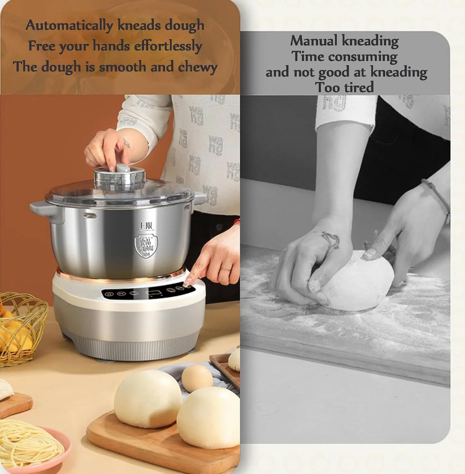 Macchina per impastare con funzione di fermentazione, macchina professionale in acciaio inossidabile con temporizzazione, macchina impastatrice dal design diviso per una facile pulizia