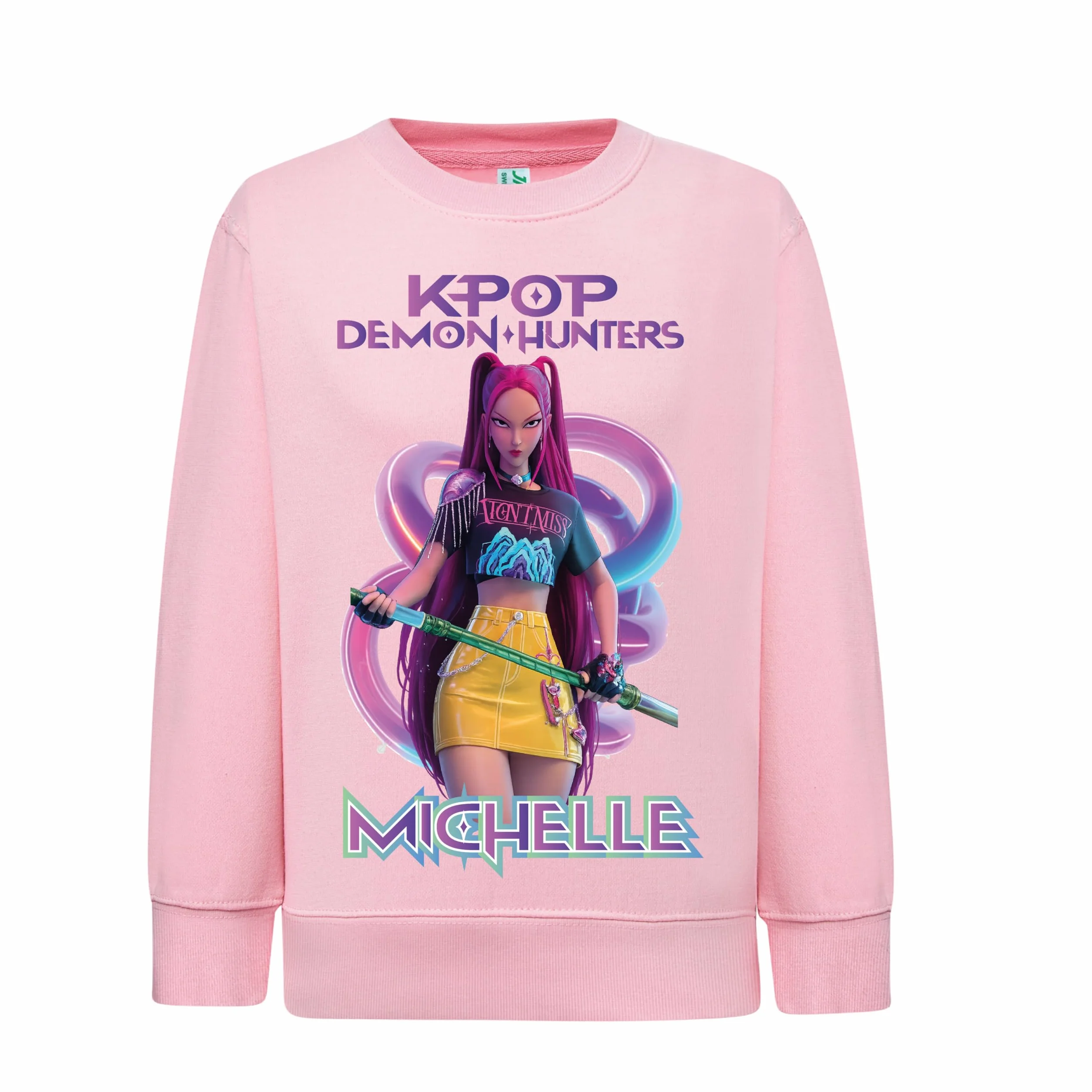 D&Vlab Felpa Girocollo Bimba KPOP Demon HNTERS Rumi Mira Zoey Personalizzabile Nome Rosa 100% Cotone Caldo
