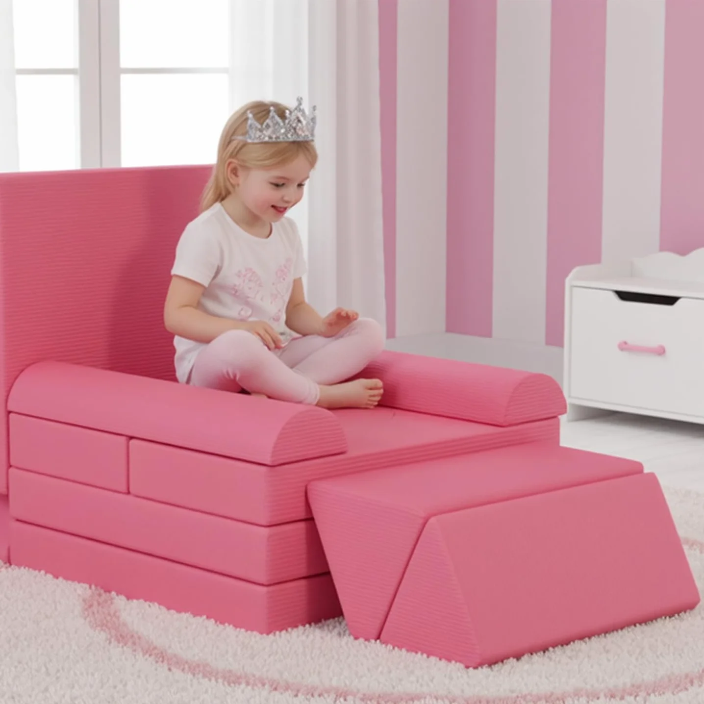 Divano per Bambini 15 Pezzi, Divano da Gioco per Bambini, Divano Gioco Modulare in Schiuma, per Camera da Letto e Sala Giochi, Mobili Creativi per Sala Giochi, Regalo bambini, Velluto a Coste (Rosa)