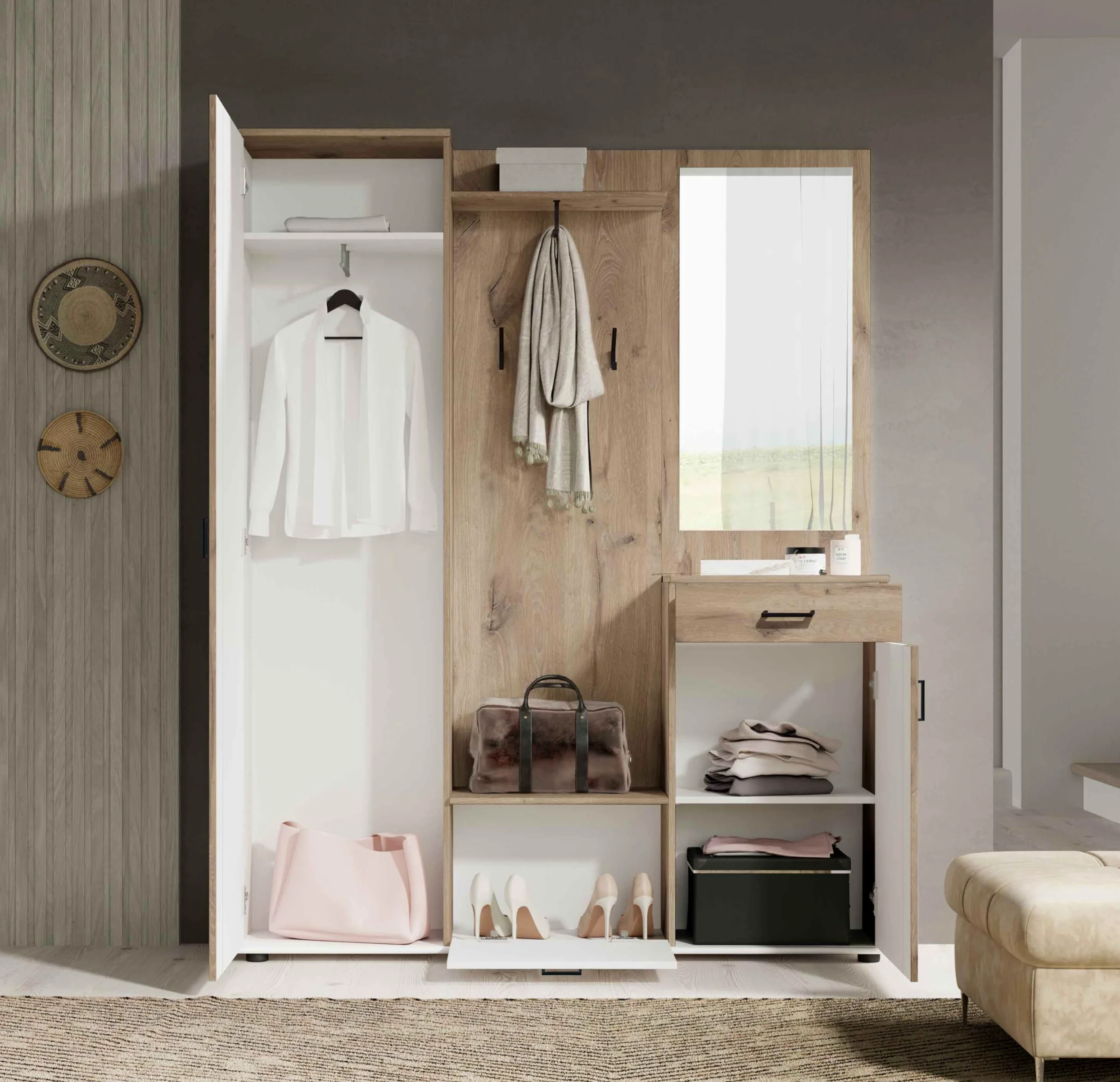 AVANTI TRENDSTORE - Pit - Armadio da ingresso in legno laminato con specchio incluso, disponibile in tre colorazioni. Dimensioni: LAP 145x188x30 cm