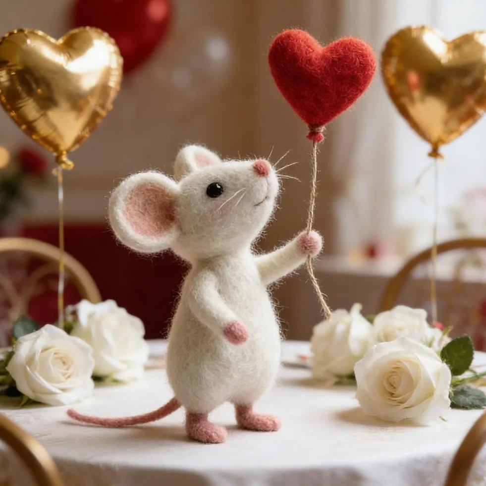 Topo infeltrito ad ago fatto a mano, ornamenti in feltro per San Valentino, regalo affascinante per stanza