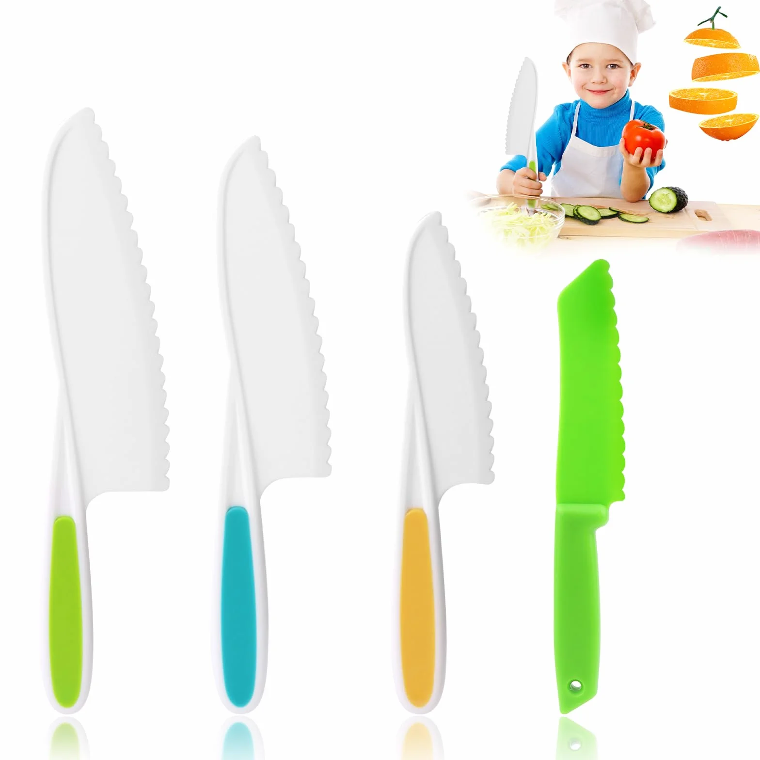 4 Pezzi Coltelli per Bambini, Coltelli Bambini per Tagliare da 3 Anni, Set Coltelli Bambini per Tagliare e Cucinare Frutta o Verdura, Set Regalo per Bambini