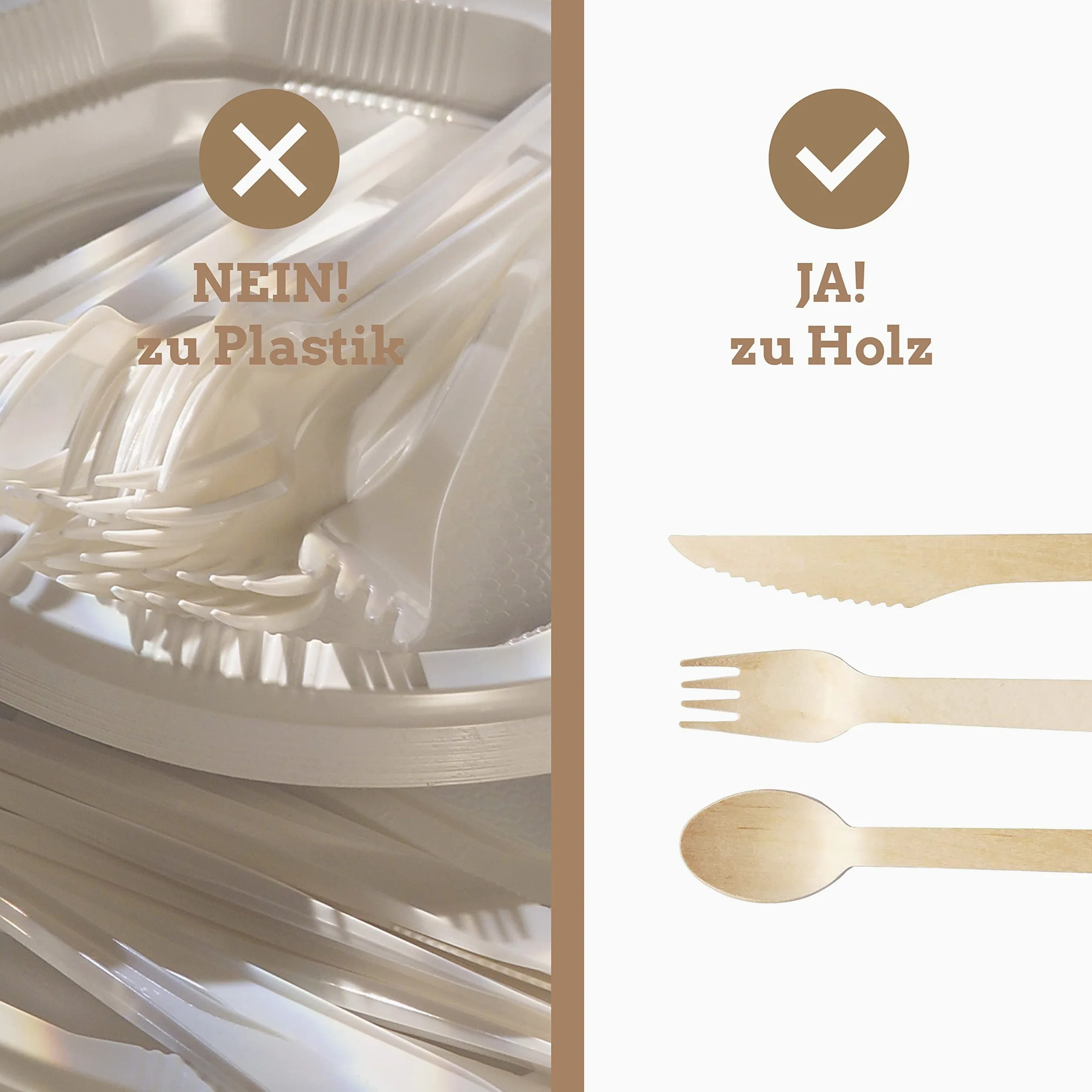 Wisefood - Set di posate in legno, 100 forchette in legno, 100 coltelli in legno, 100 cucchiai in legno, set da 300 posate monouso da 16,5 cm, biodegradabili e infrangibili (4 set)