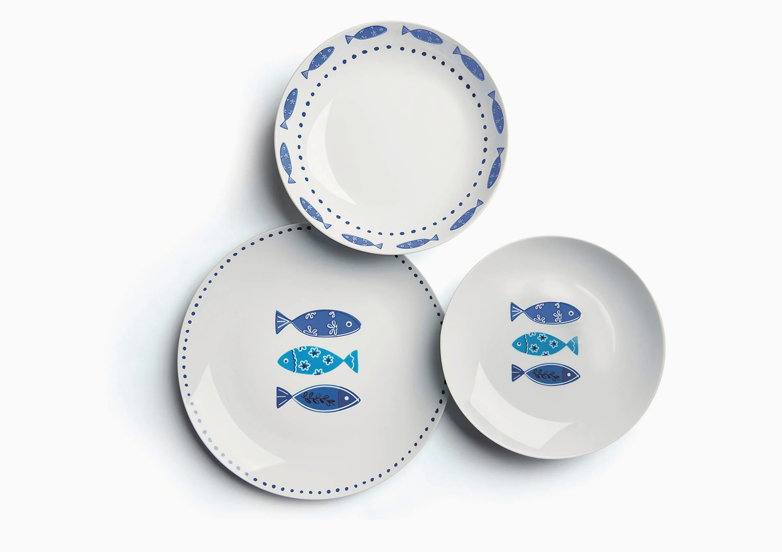 Excelsa Ocean Servizio Piatti 18 Pezzi, Porcellana, Bianco/Azzurro
