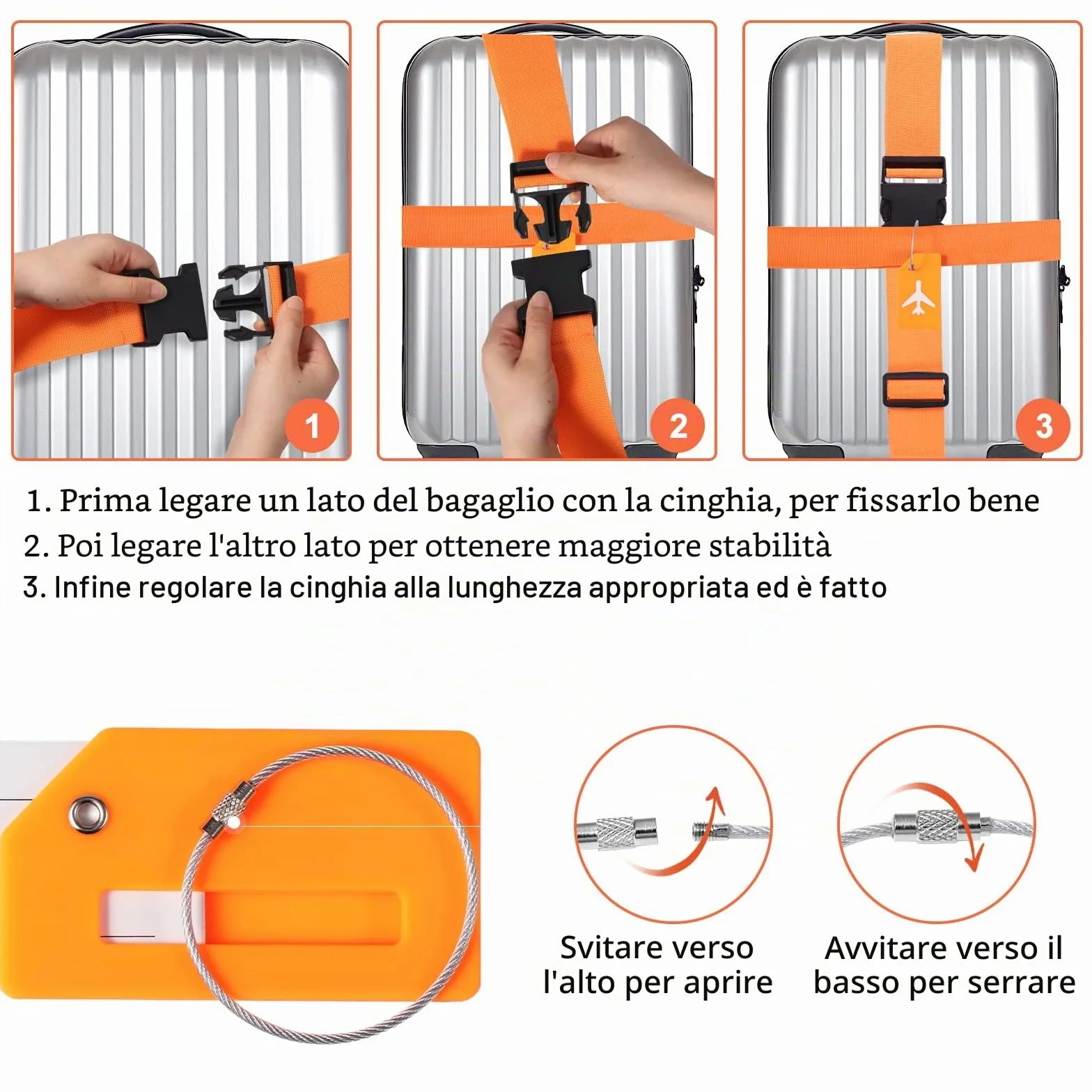 Vinabo 4 Pezzi Cinghie Regolabili per Bagagli con Fibbia, Cintura Valigia da Viaggio con Etichette Nome e Indirizzo