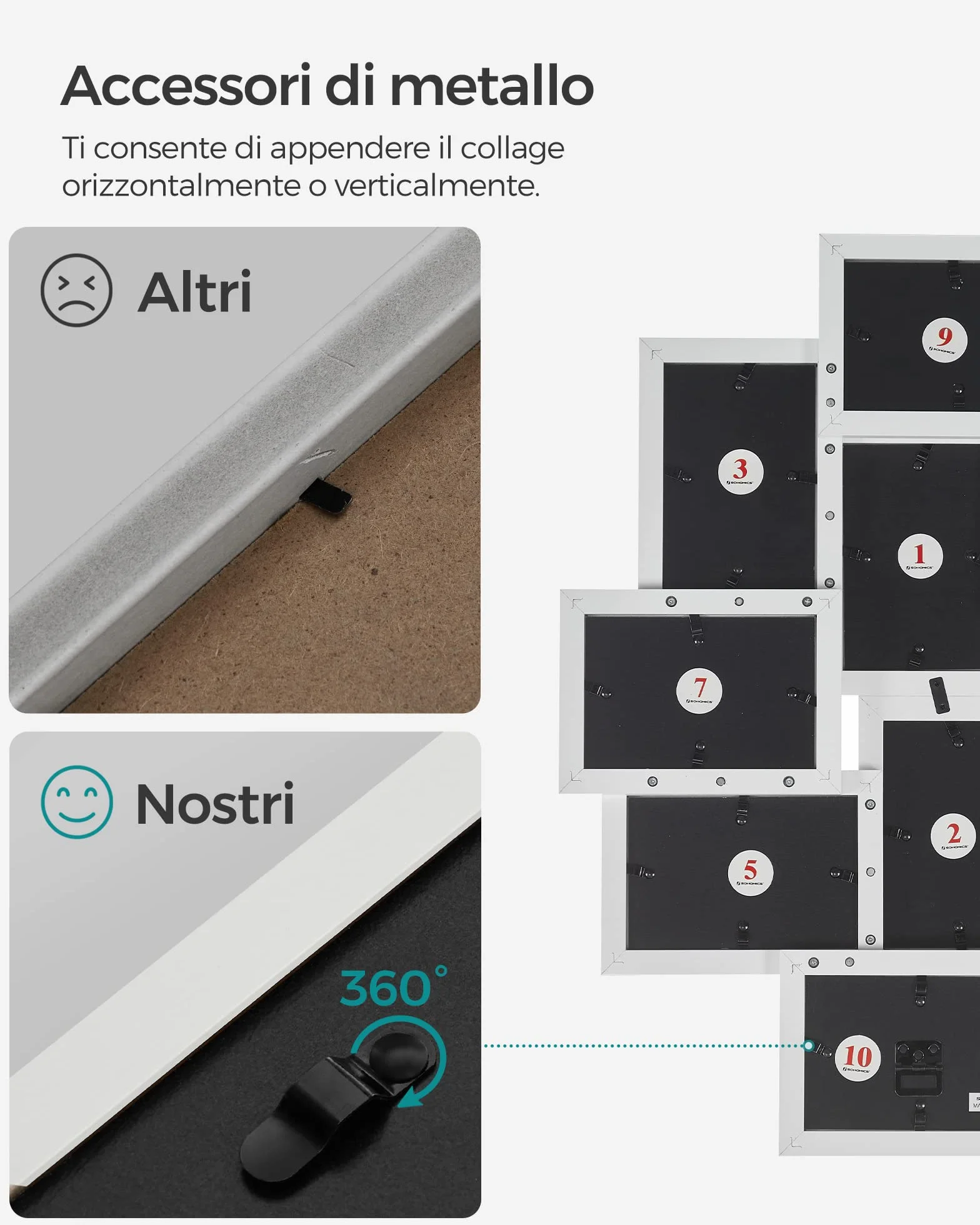 SONGMICS Cornici per Foto 10x15 cm, Set da Parete, Decorazioni Murali, Bianco Nuvola RPF20WT